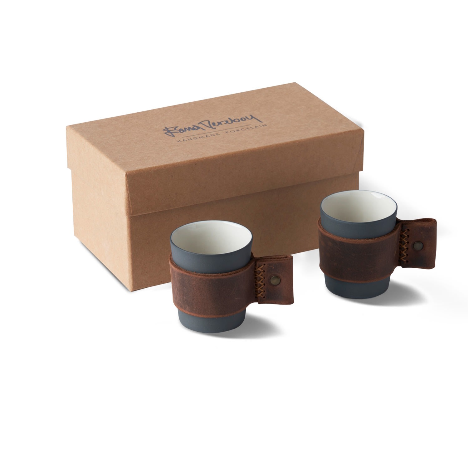 Touch Of Leather Espresso Cup Set Of Two - Black & Ivory Esma Dereboy