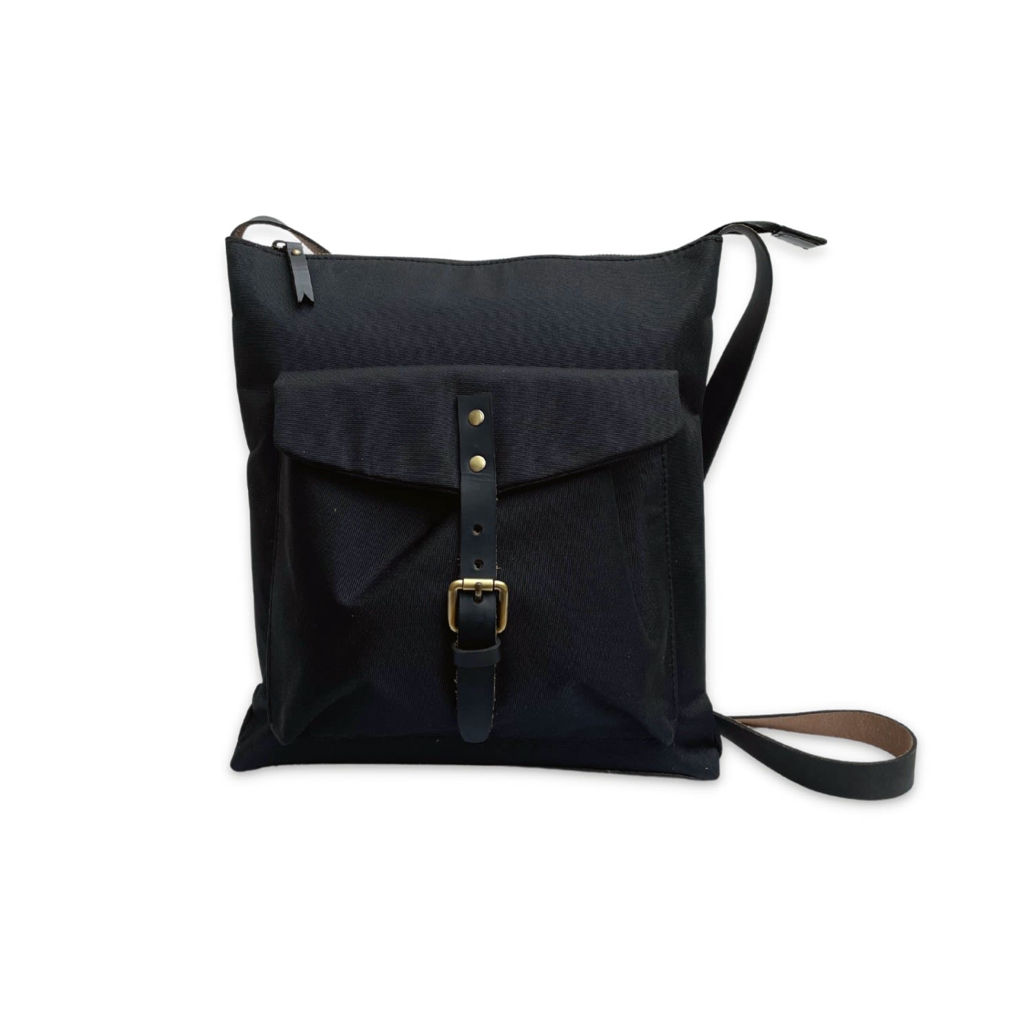 Nylon & Leather Men’s Messenger Bag - Black One Size Vida Vida