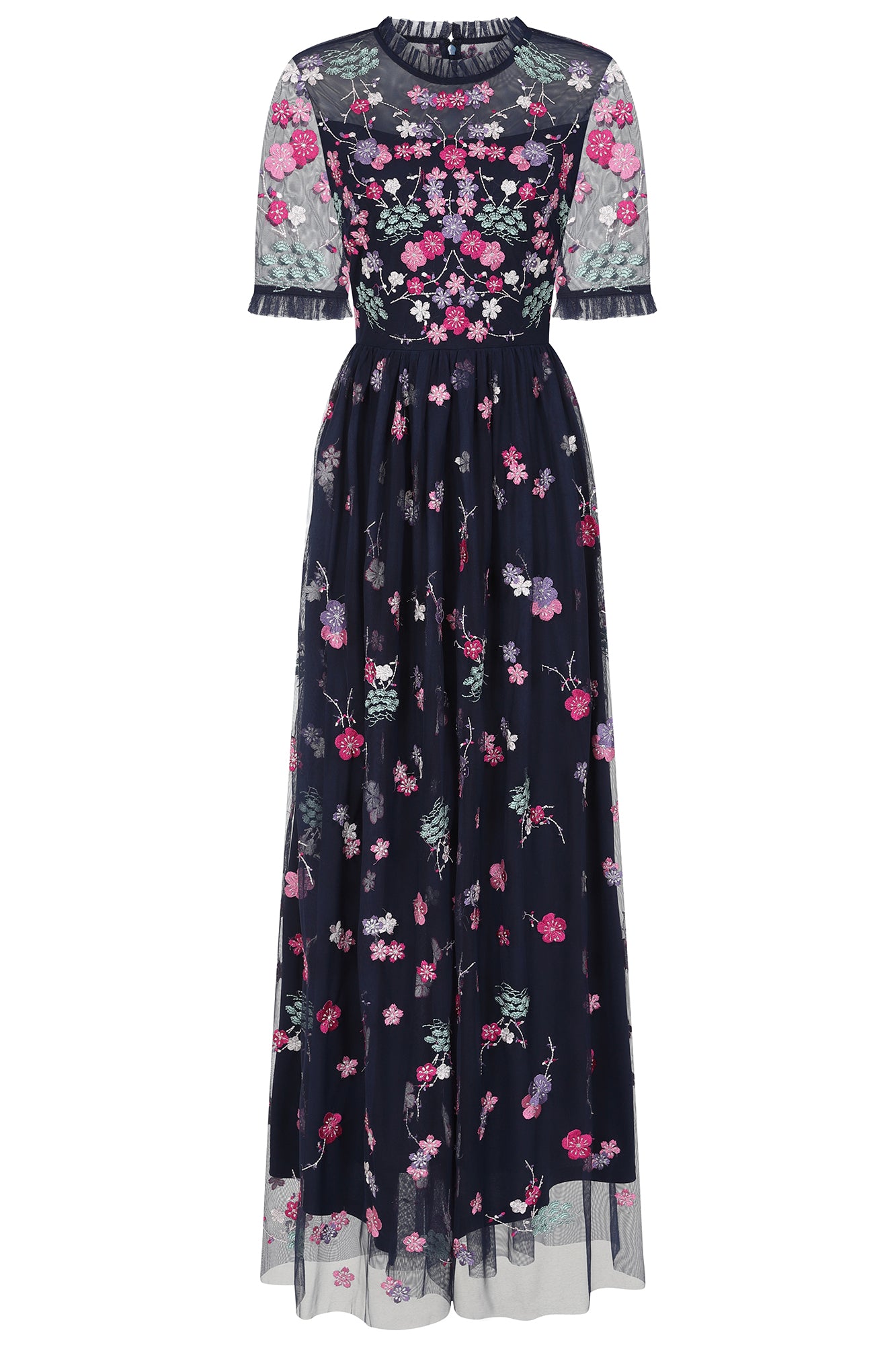 Women’s Blue Coraline Floral Embroidered Maxi Dress - Navy Small Frock and Frill