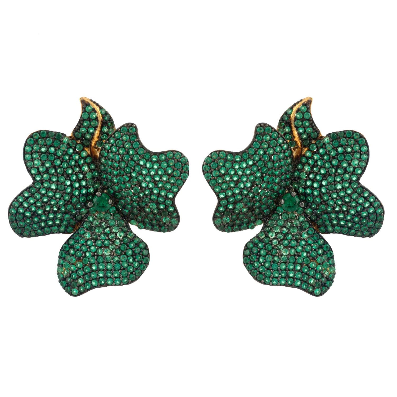 Women’s Gold / Green Flower Large Stud Earrings Gold Emerald Green Latelita