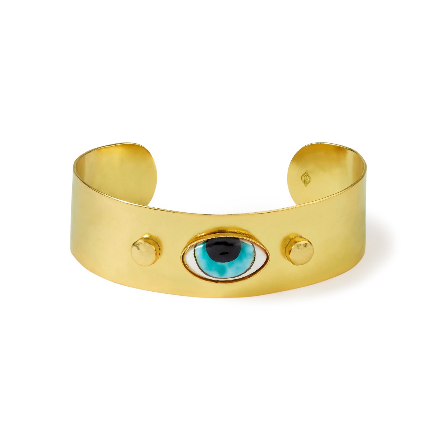 Women’s Gold / Blue Adira Turquoise Porcelain Evil Eye Cuff Bracelet Ottoman Hands