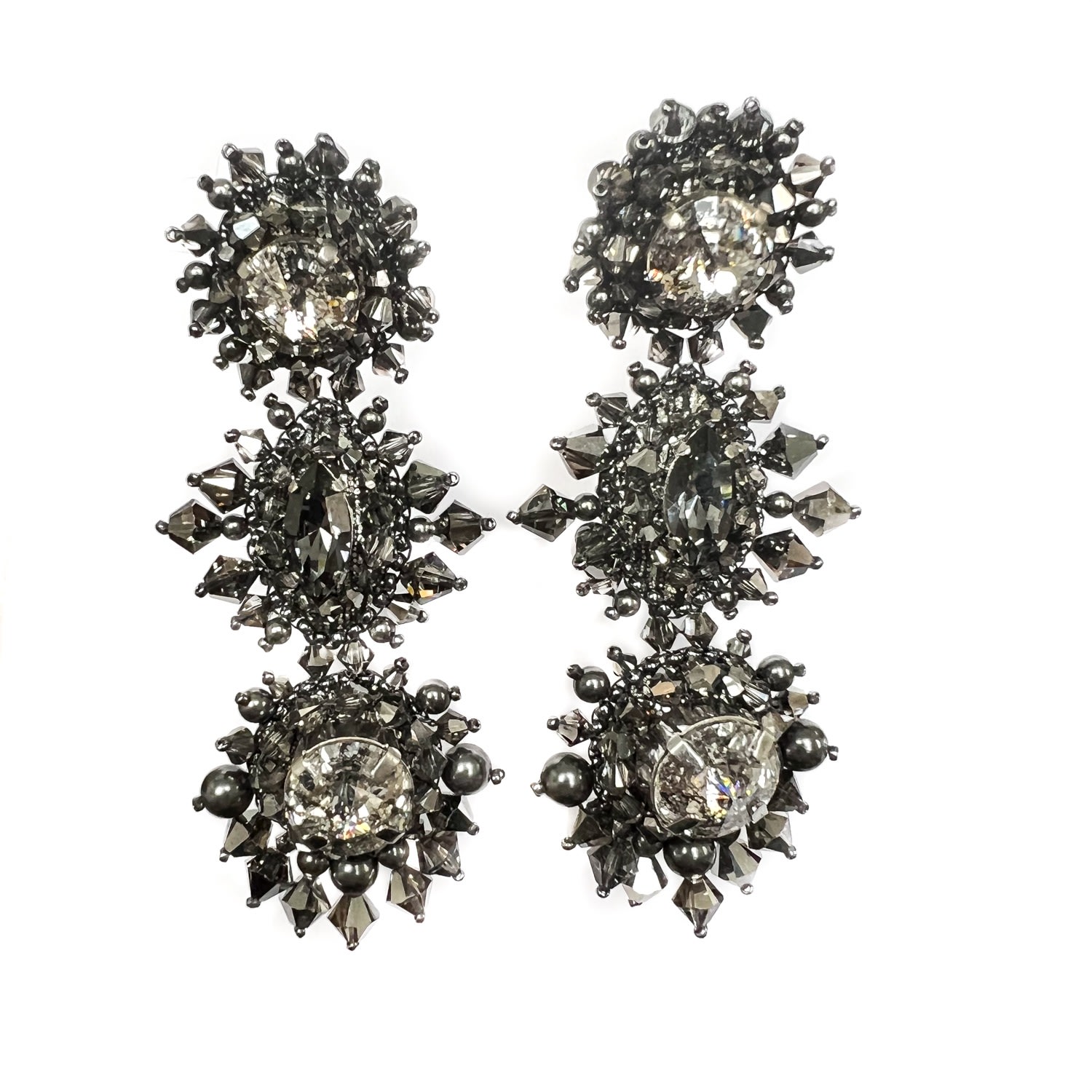 Women’s Black Sienna Dark Silver Crystal Earrings Eleve Jewels