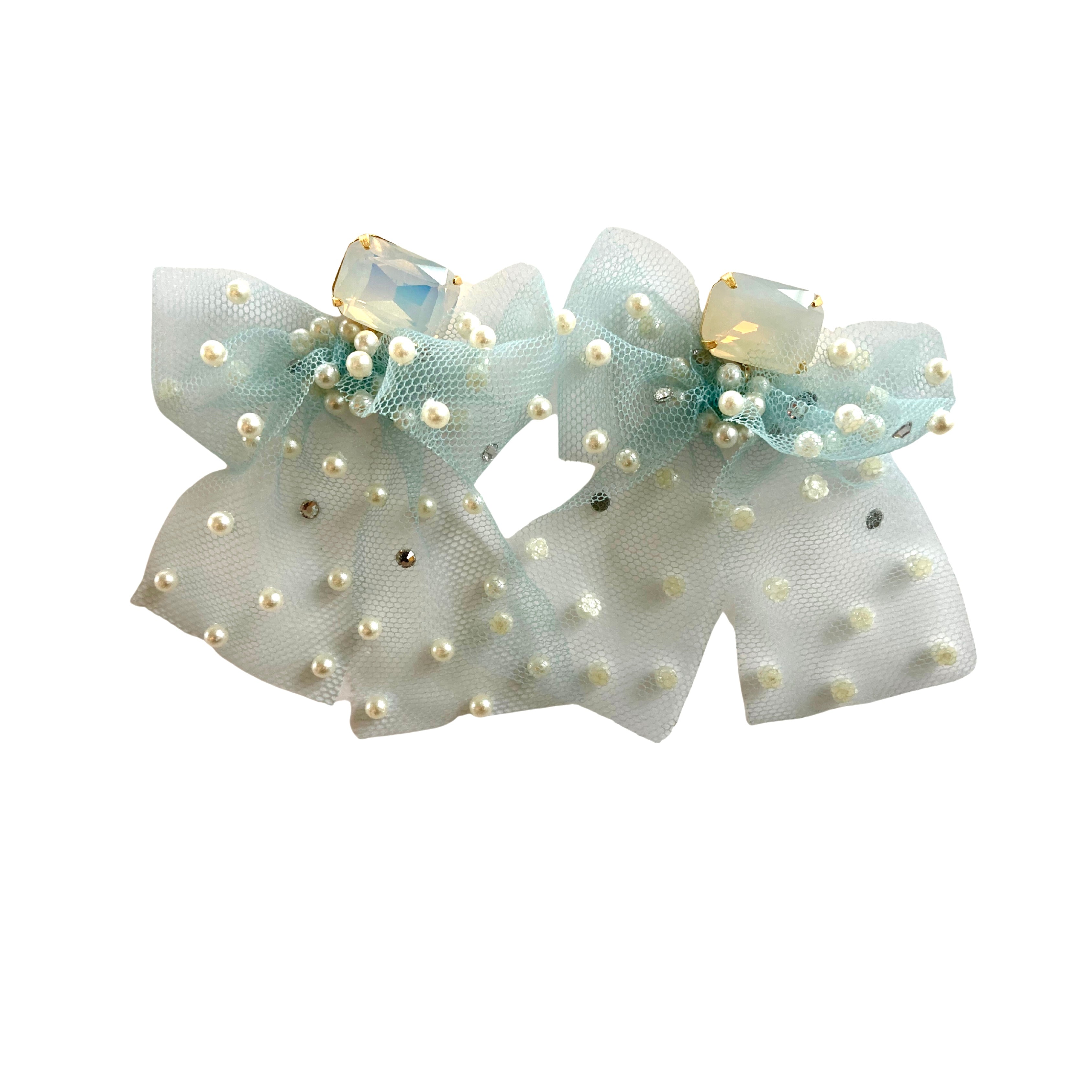 Women’s Tulle Bow In White Opal & Blue The Pink Reef