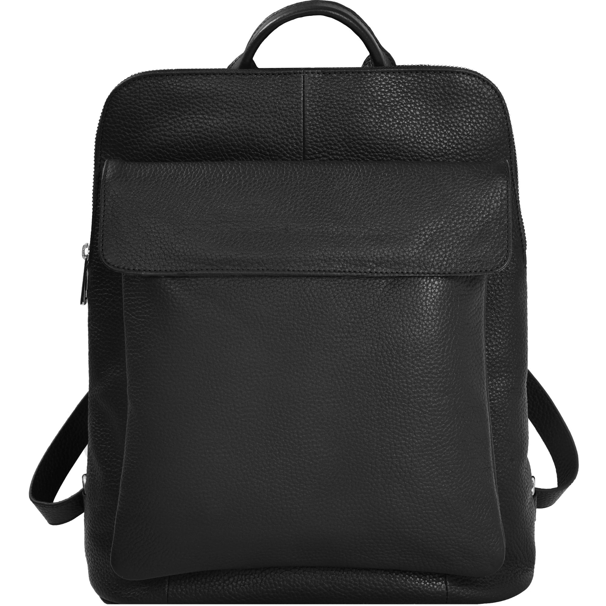 Women’s Black Leather Flap Pocket Backpack Brix+Bailey