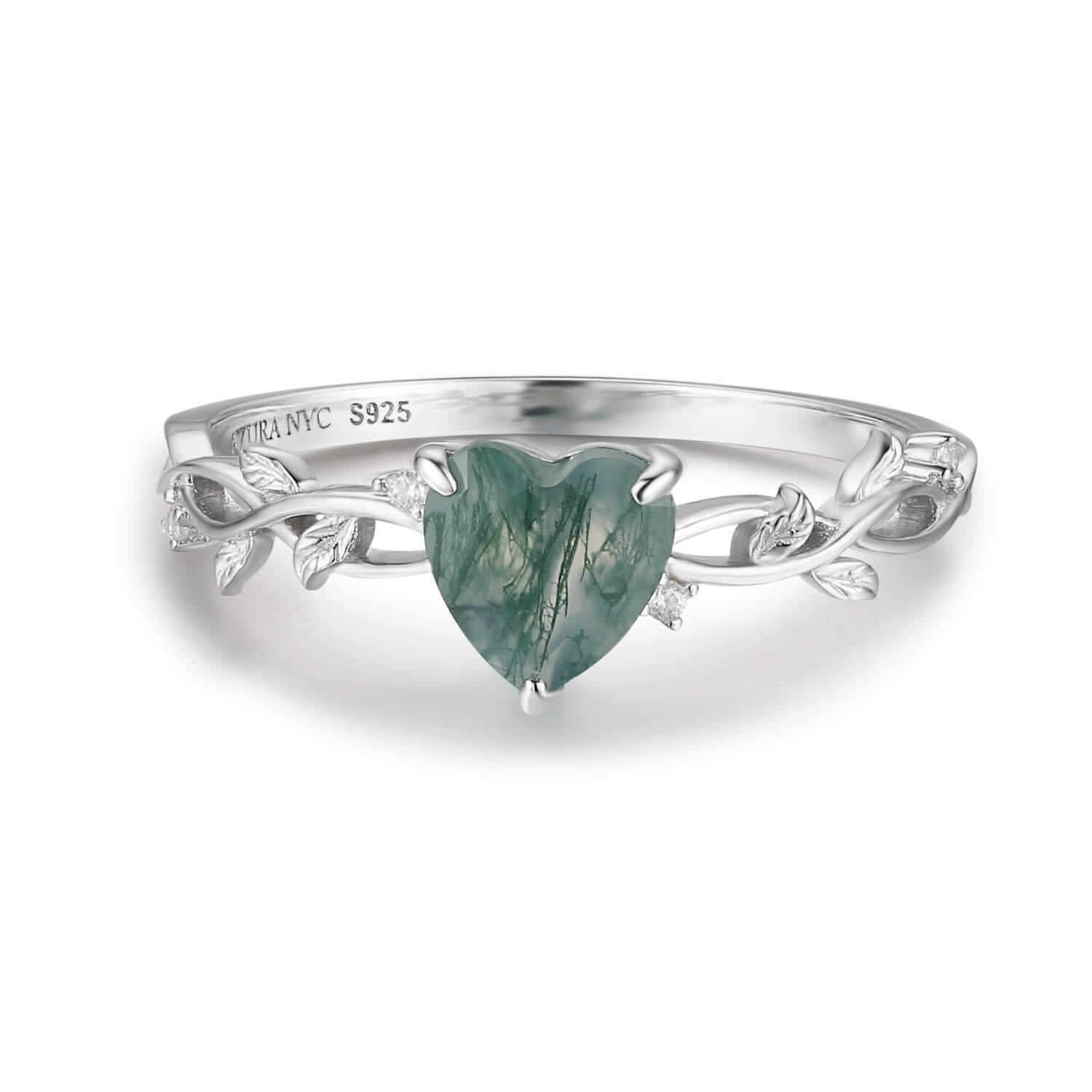 Women’s Silver Everlasting Moss Agate Ring White Gold Vermeil Azura Jewelry New York