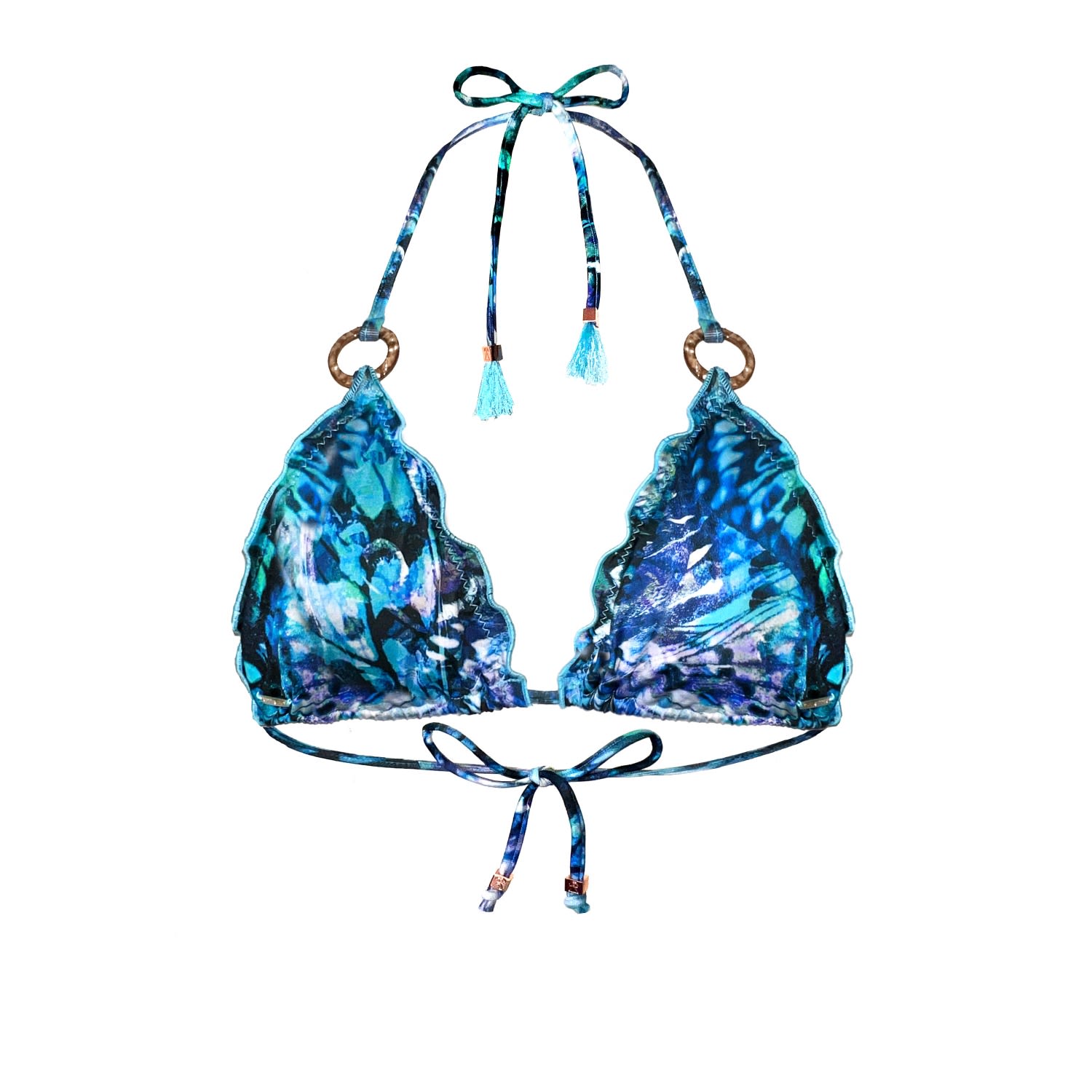 Women’s Green / Blue Blue Butterfly Print Bikini Halter Top Savina Extra Large Elin Ritter Ibiza