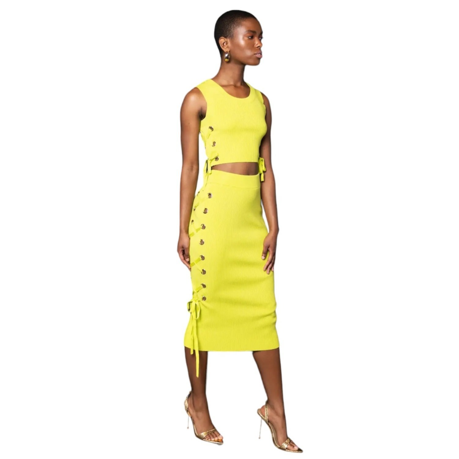 Women’s Gold / Yellow / Orange Grommet Knit Trumpet Skirt - Chartreuse Medium Undra Celeste New York