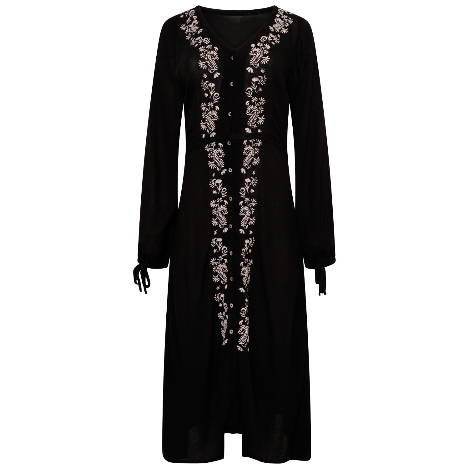 Women’s Ariana Black Shirt Embroidered Midi Dress Medium Latelier London