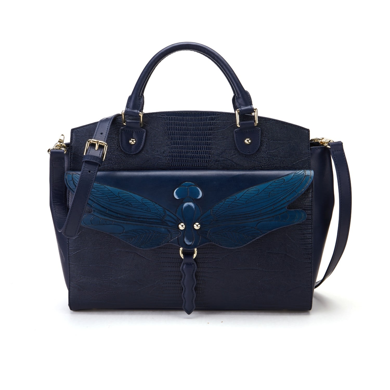 Women’s Dragonfly Satchel Leather Bag Blue Bellorita