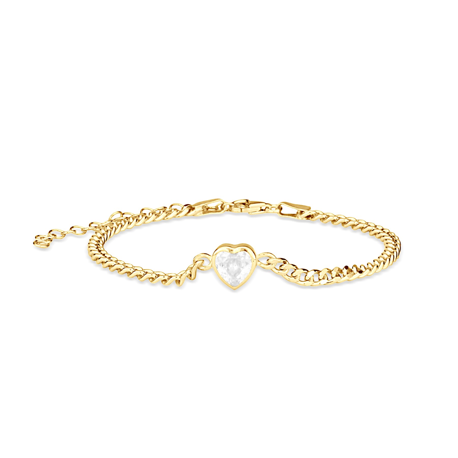Women’s Gold Fancy Shape On A Curb Chain Bracelet - Heart Shymi