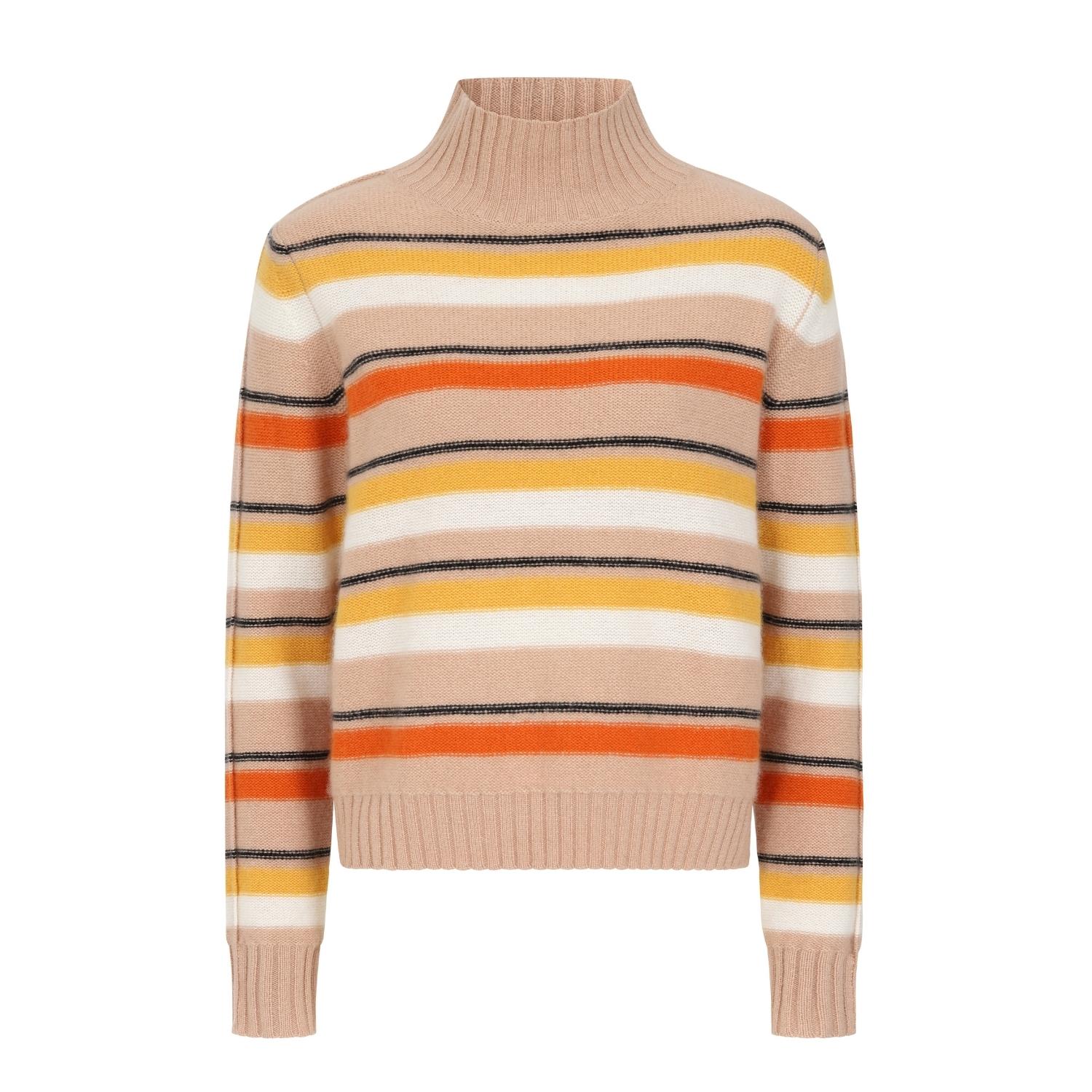 Women’s Neutrals Cropped Polo Neck Sweater In Neutral Stripe Medium Loop Cashmere