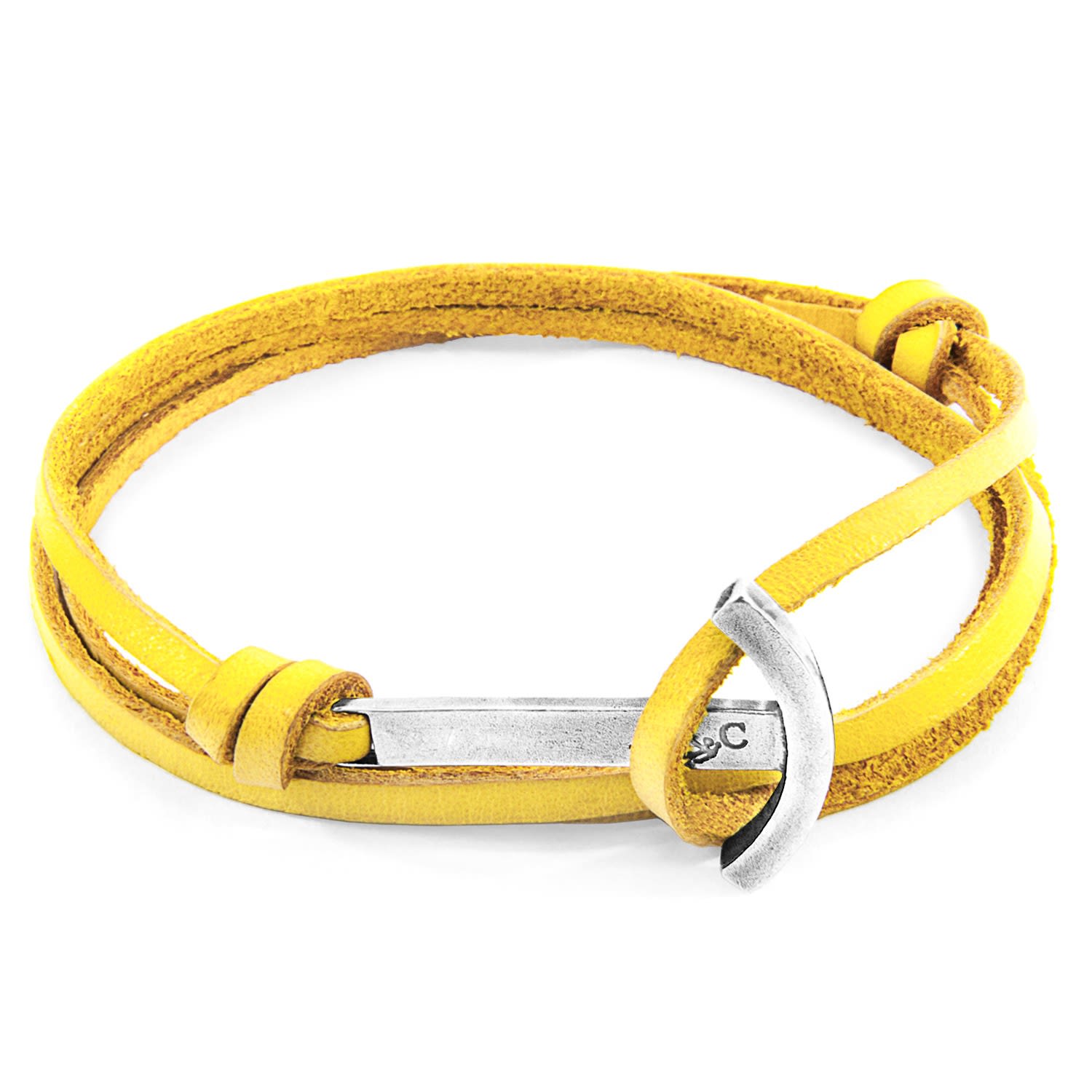 Men’s Silver / Yellow / Orange Mustard Yellow Clipper Anchor Silver & Flat Leather Bracelet Anchor & Crew