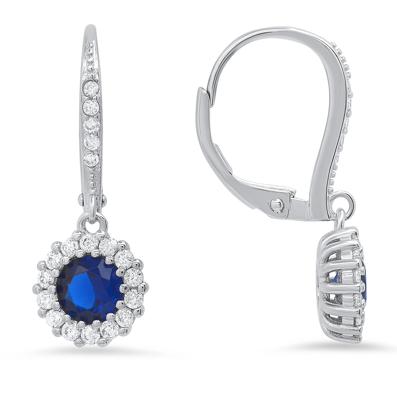 Women’s Dangling Sapphire Halo Leverback Earrings In Sterling Silver Kylie Harper