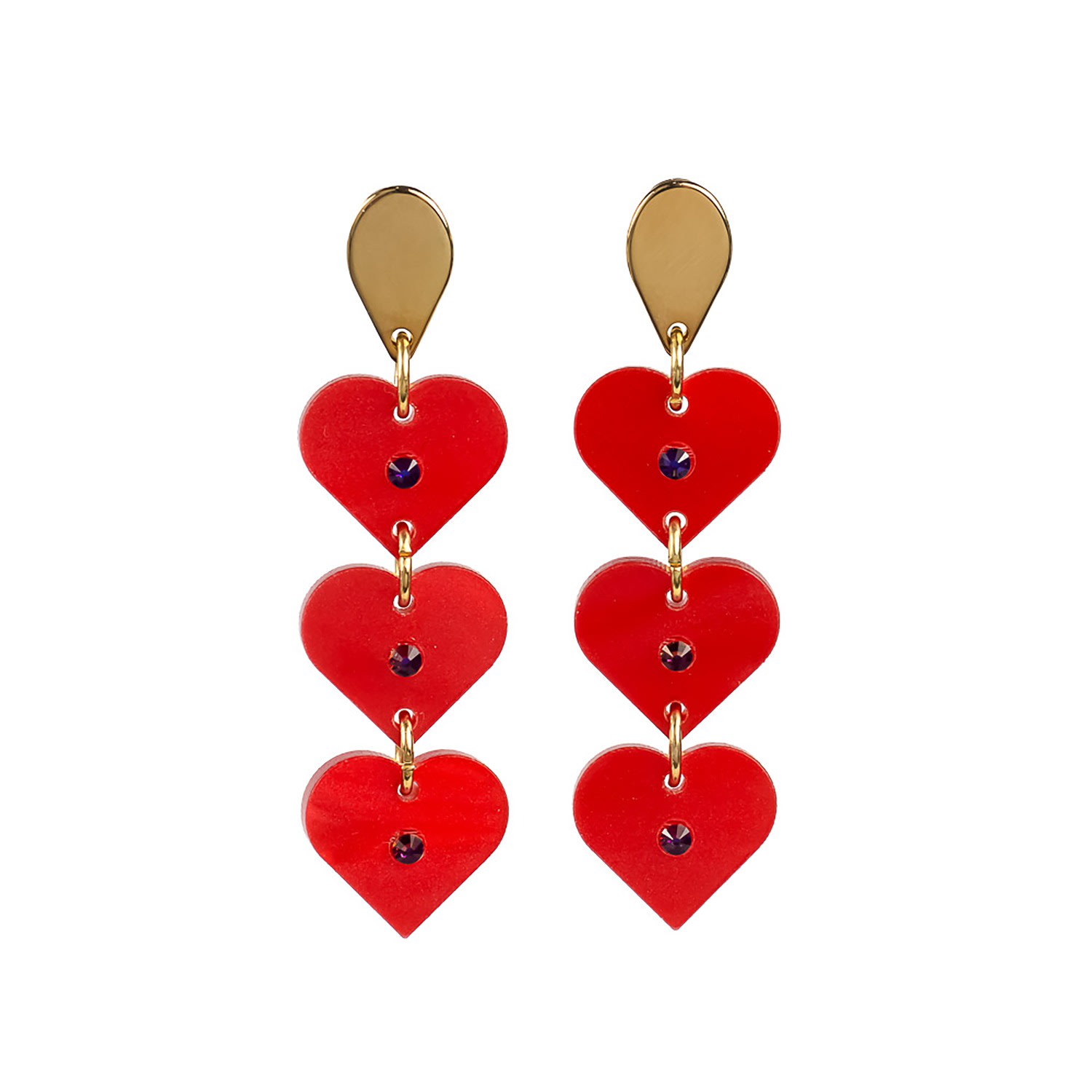 Women’s Crystal Heart Drop Earrings Red Toolally