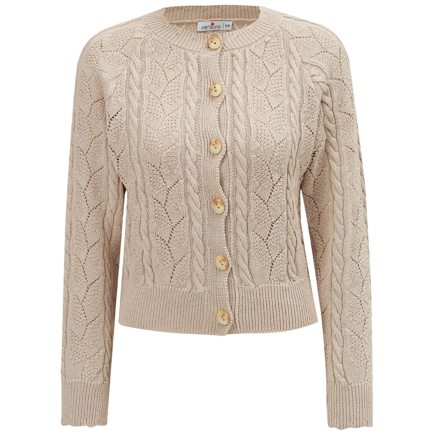 Women’s Neutrals Ella Cable Knit Openwork Cropped Cardigan - Beige Small Peraluna