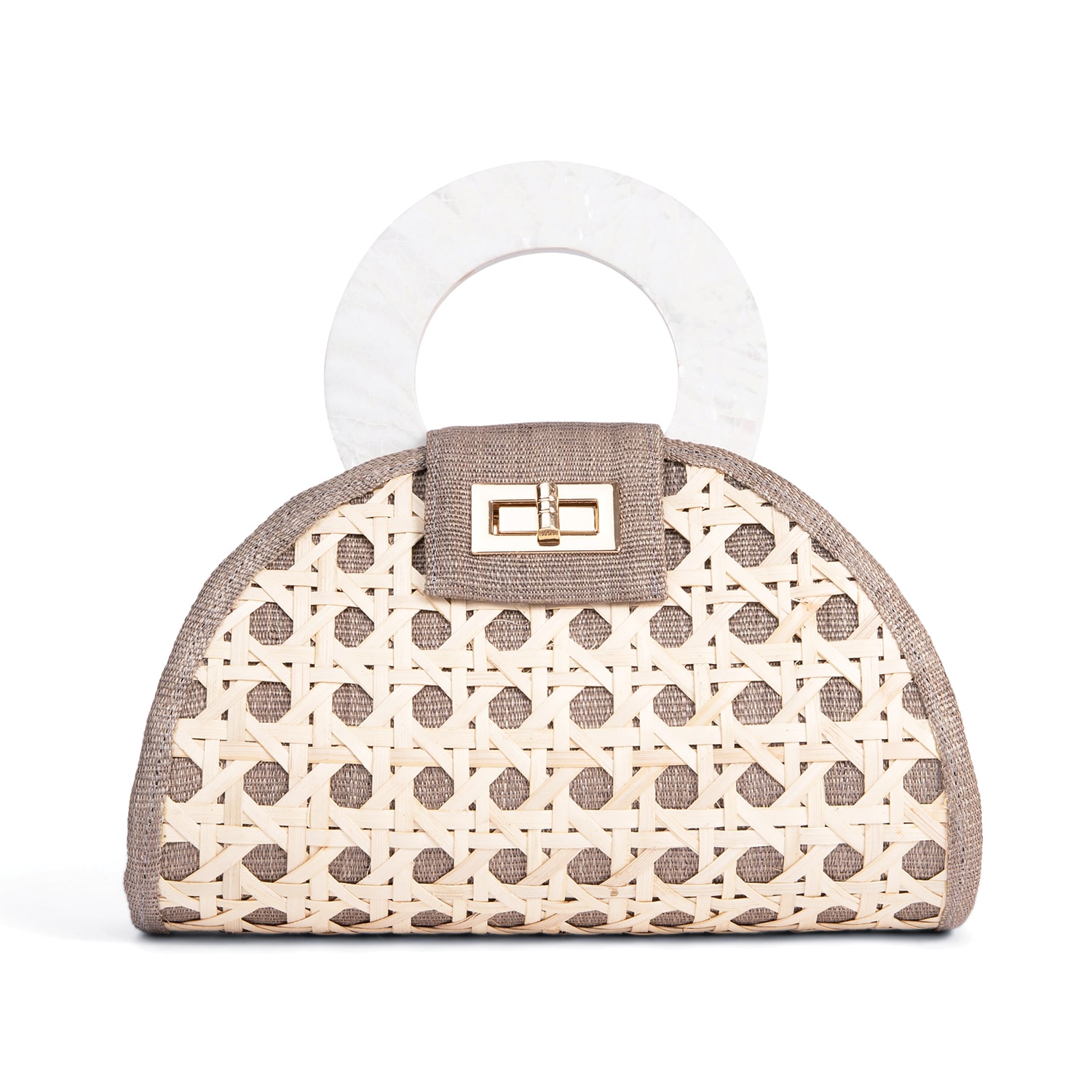 Women’s Neutrals The Ruthie Grey & Mother Of Pearl Rattan Woven Handbag Soli & Sun