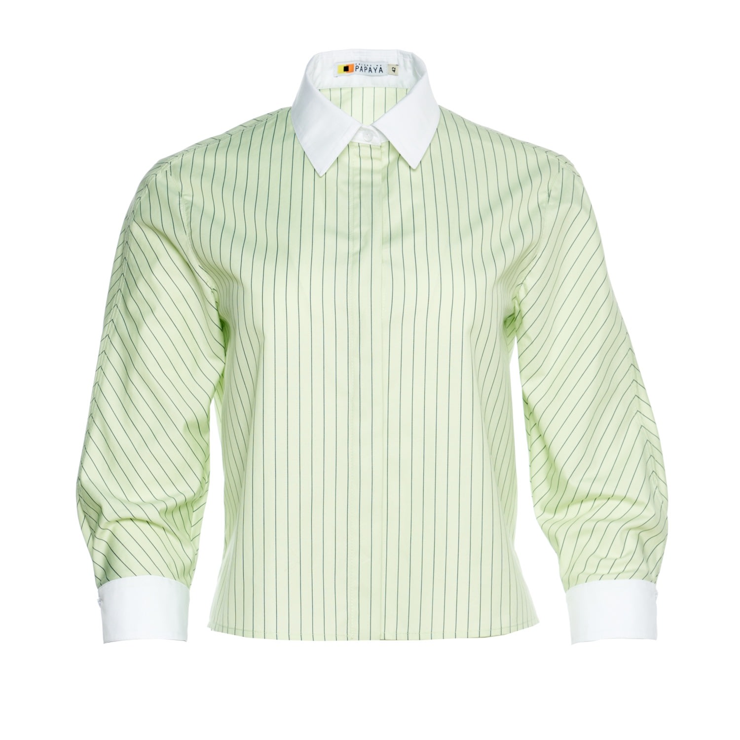 Women’s Green Striped Cotton Shirt Extra Small Colors of Papaya