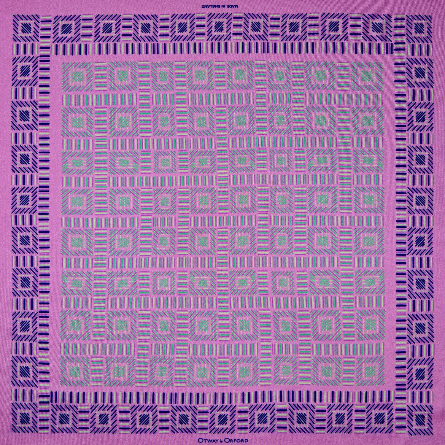 Men’s Pink / Purple ’City Squares’ Geometric Silk Pocket Square In Pink With Blue, Mauve & Green. Full-Size. Otway & Orford