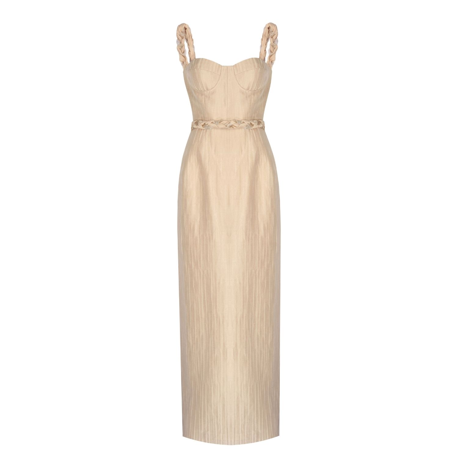 Women’s Golden Gala - Beige Maxi Dress With Gold Knit Details Xxs Lunaire Studio