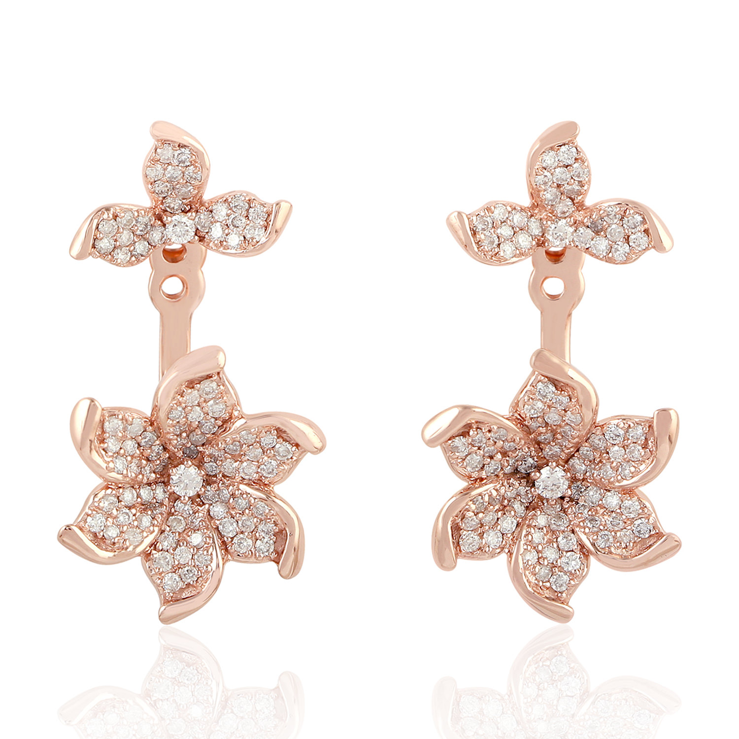 Women’s Rose Gold / White Handmade Flower Ear Jacket Earrings 18K Rose Gold Diamond Artisan