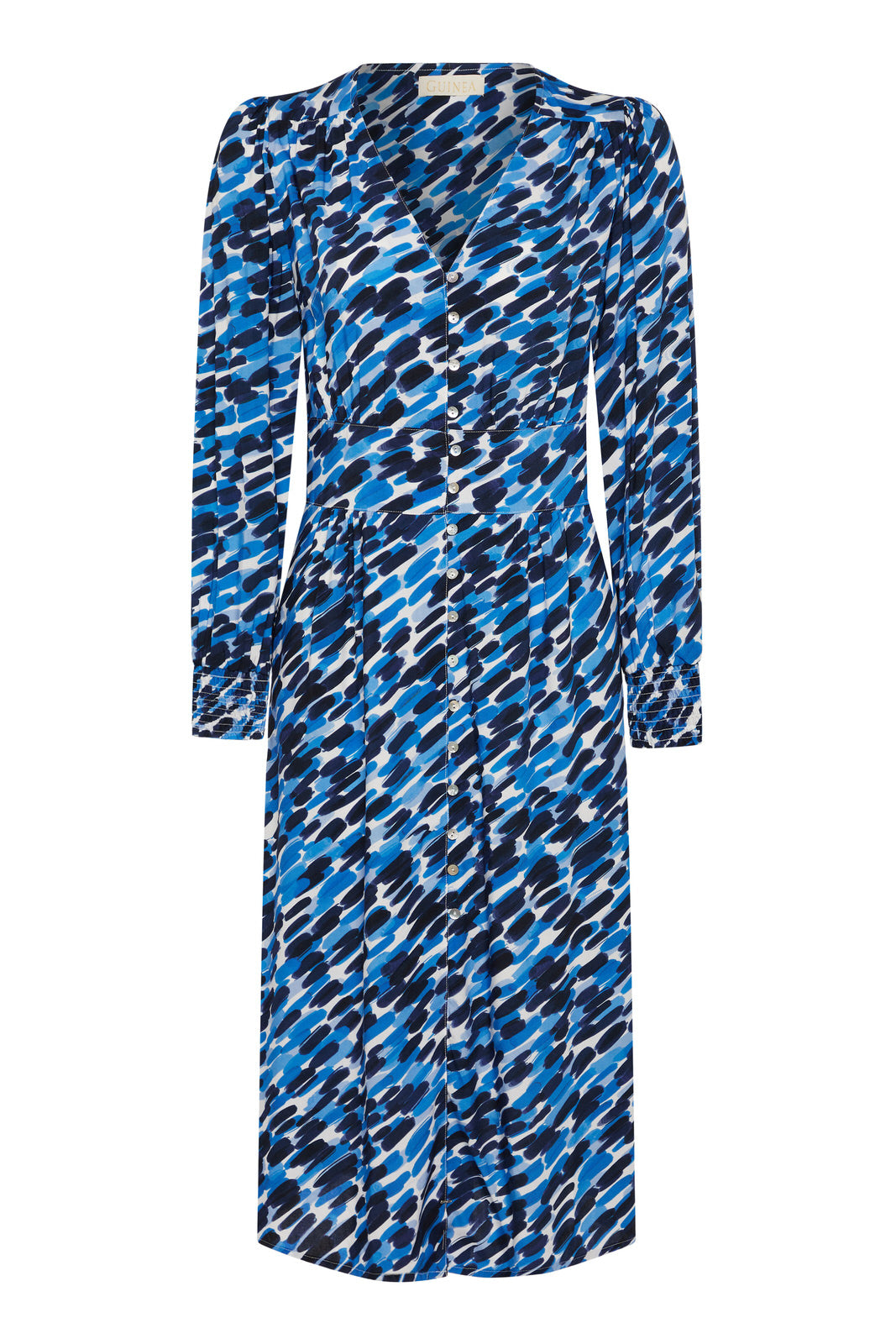 Women’s Blue / White Blue Abstract Print - Long Sleeve Dress Large Guinea