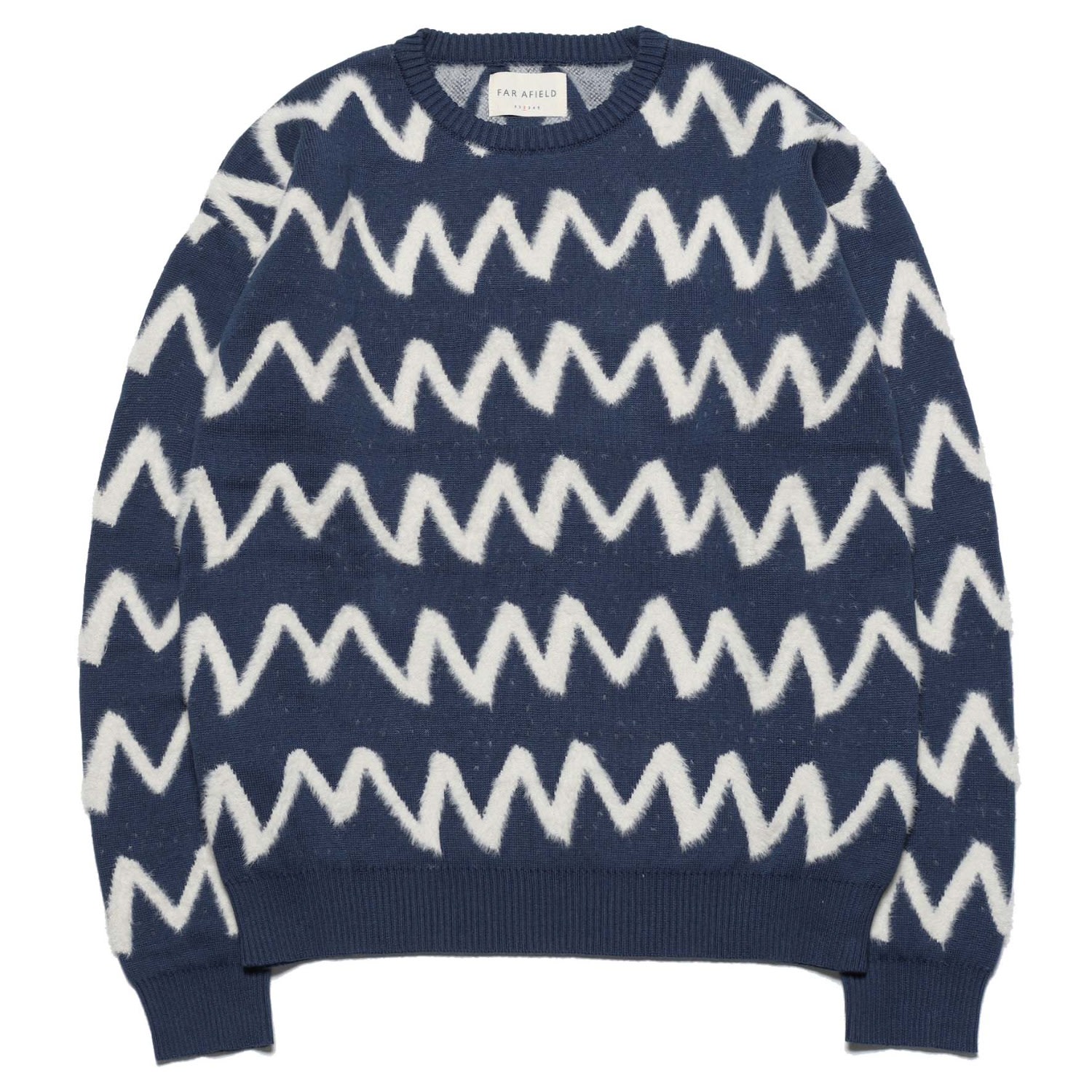 Men’s Drop Shoulder Knit - Insignia Blue / White Zig Stripe Large Peraluna