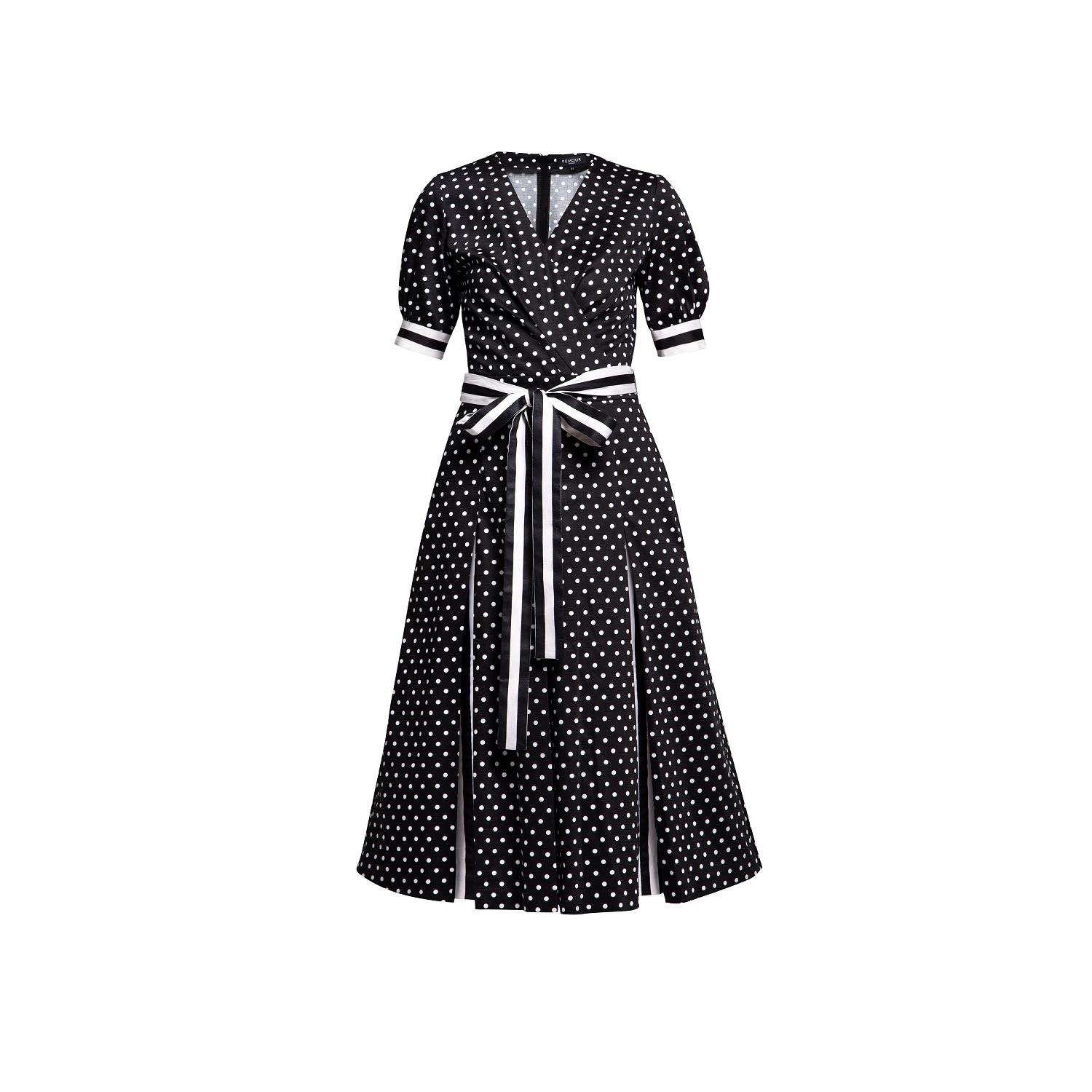 Women’s White / Black Jennifer Flared Cotton Dress With Slits In Polka Dots & Stripes Medium Rumour London