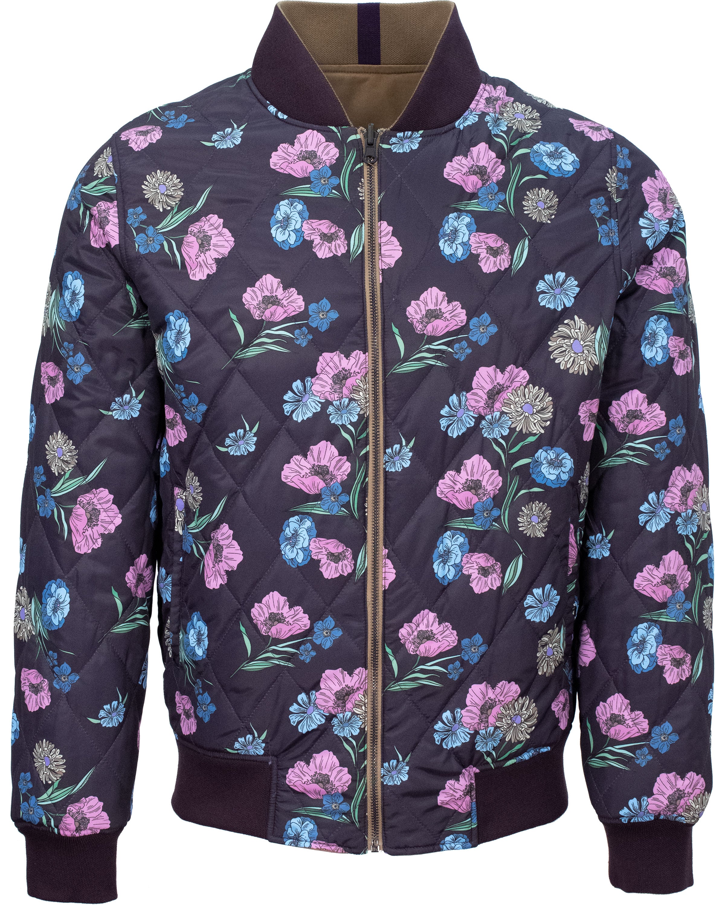 Men’s Neutrals / Pink / Purple Ron Spaced Floral Reversible Bomber Jacket - Tan Medium Lords of Harlech