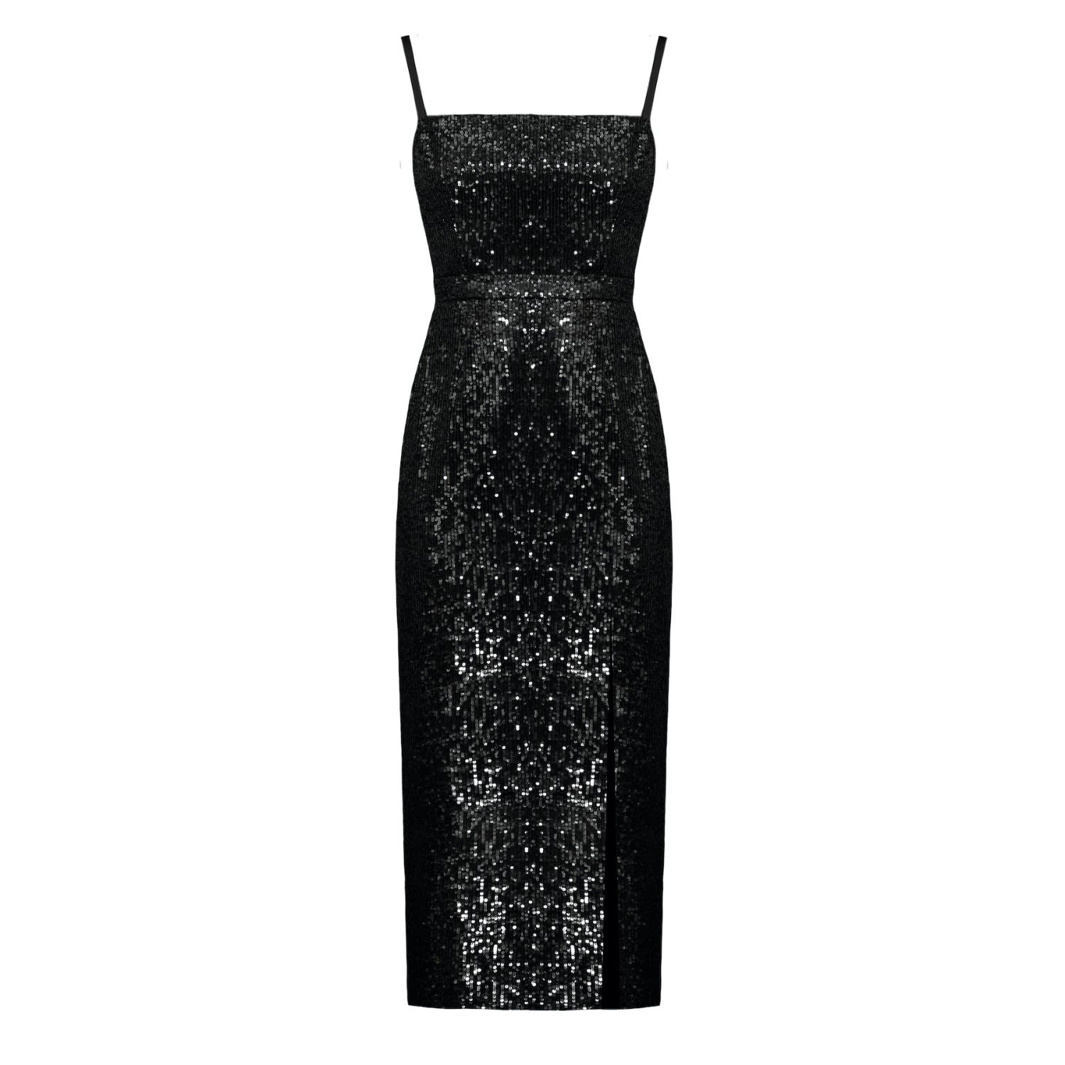 Women’s Chloe Black Sequin Open Back Midi Dress With Front Slit Extra Large Undress