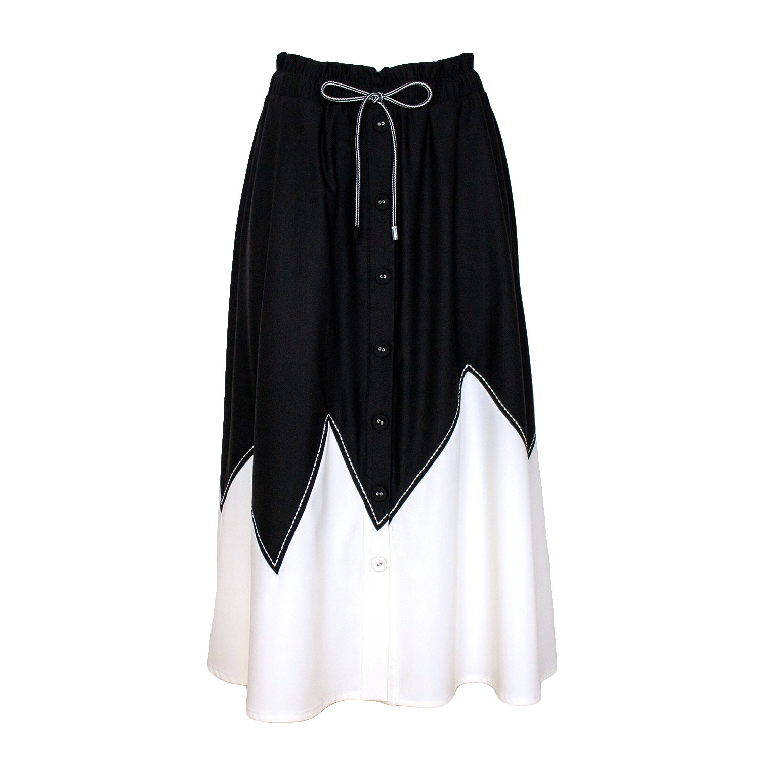 Women’s Contrast-Stitched Black & White Midi Skirt Small Lalipop Design