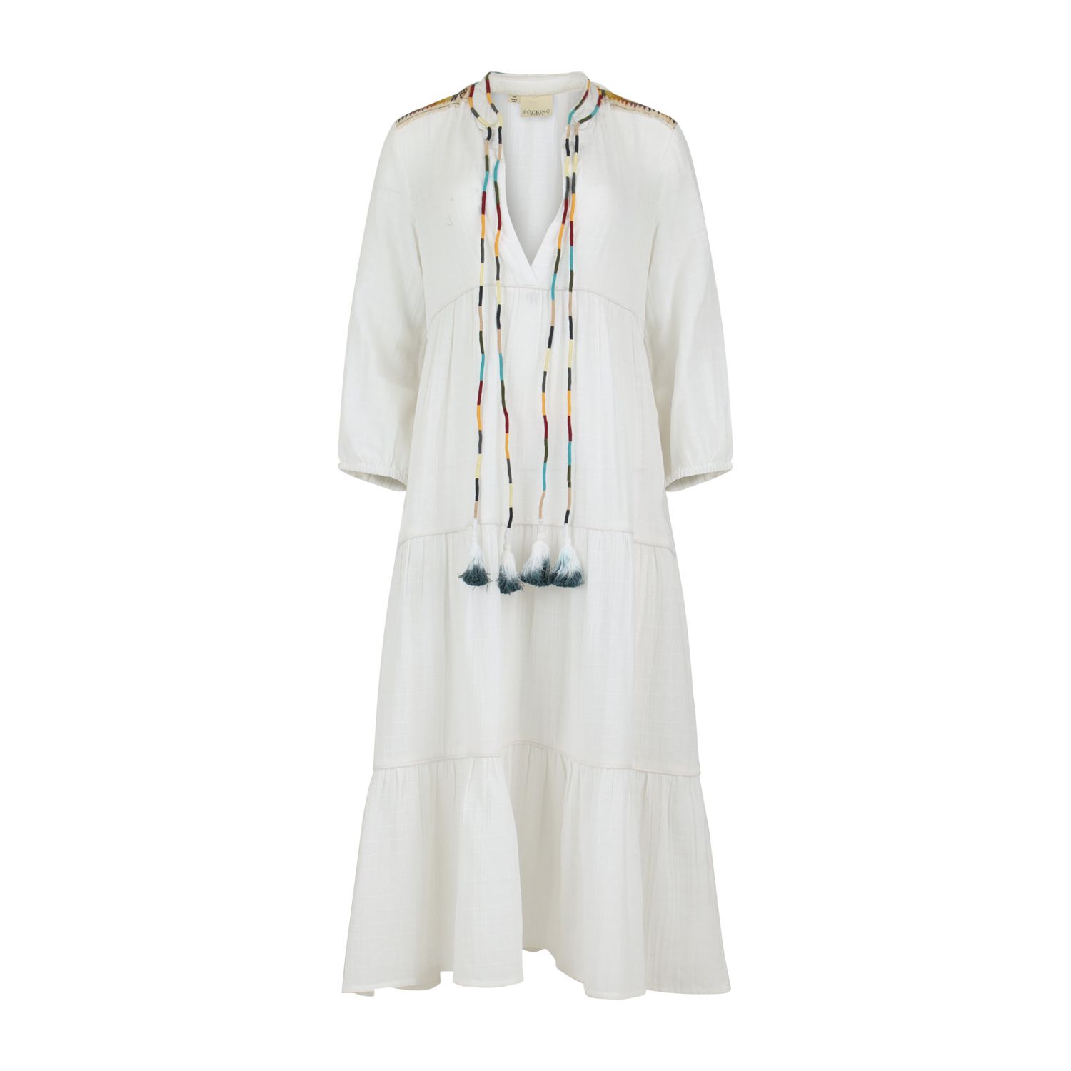 Women’s El Matador Bracelet Sleeve Tiered Maxi Dress - White L/Xl Rocking Gypsy