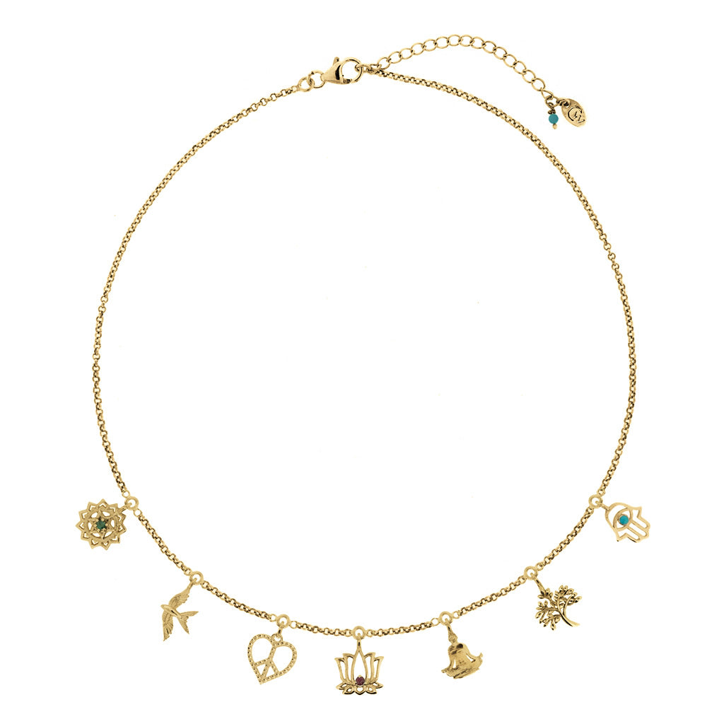 Women’s Peace, Love And Freedom Charm Necklace - Gold Vermeil Charlotte’s Web Jewellery