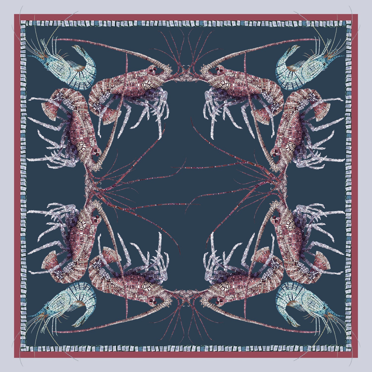 Women’s Lobster & Prawn Mosaic Large Square Silk Scarf Cassandra Hone