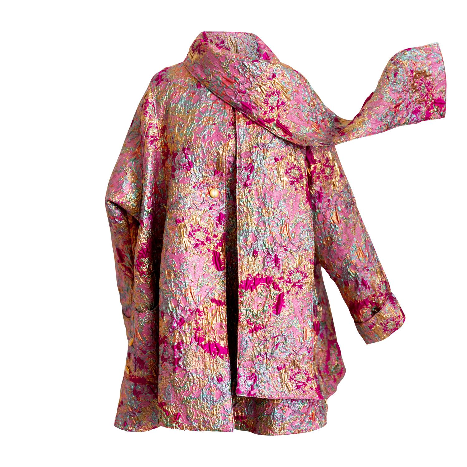 Women’s Gold / Pink / Purple Jacquard Earhart Scarf Coat - Flight Pink One Size Byvinnik