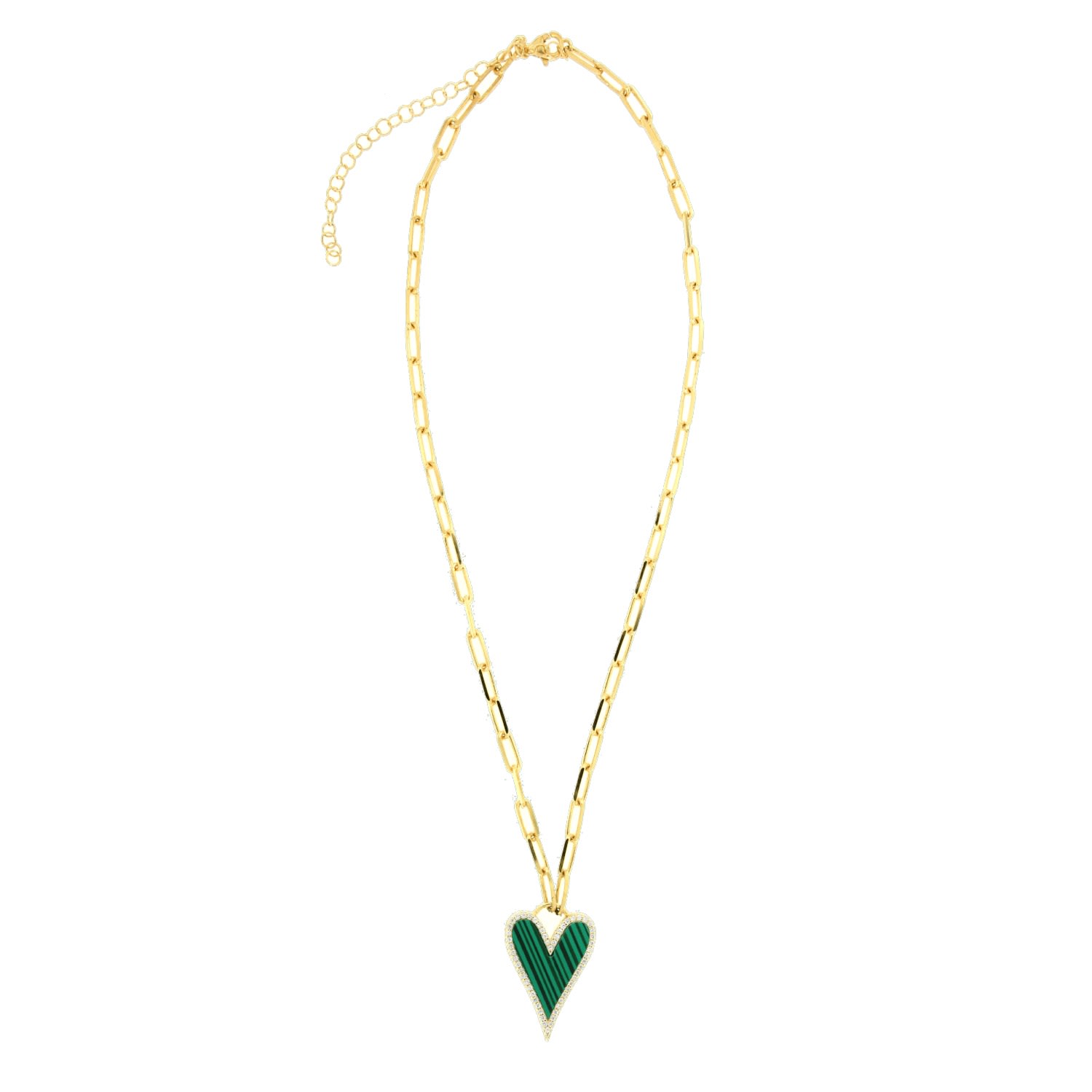 Women’s Gold Malachite Heart Necklace On Paper Clip Chain Cosanuova