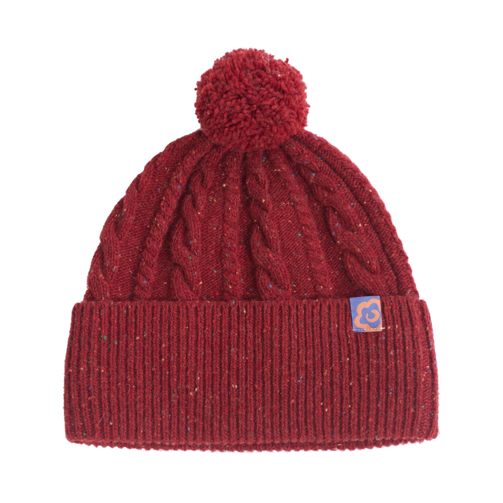 Women’s "Pom Pom" Cable Knit Wool Beanie Hat - Wine Red Lost Pattern Nyc