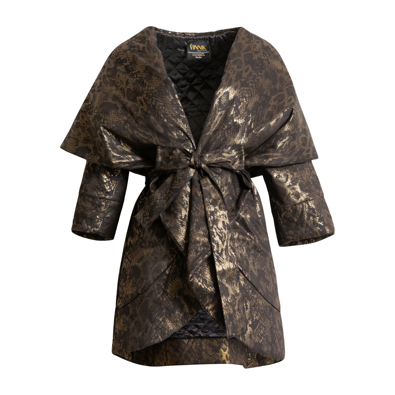 Women’s Gold / Black Denim Quilted Snakeskin Cocoon Coat- Cleopatra Xxl/3Xl Byvinnik