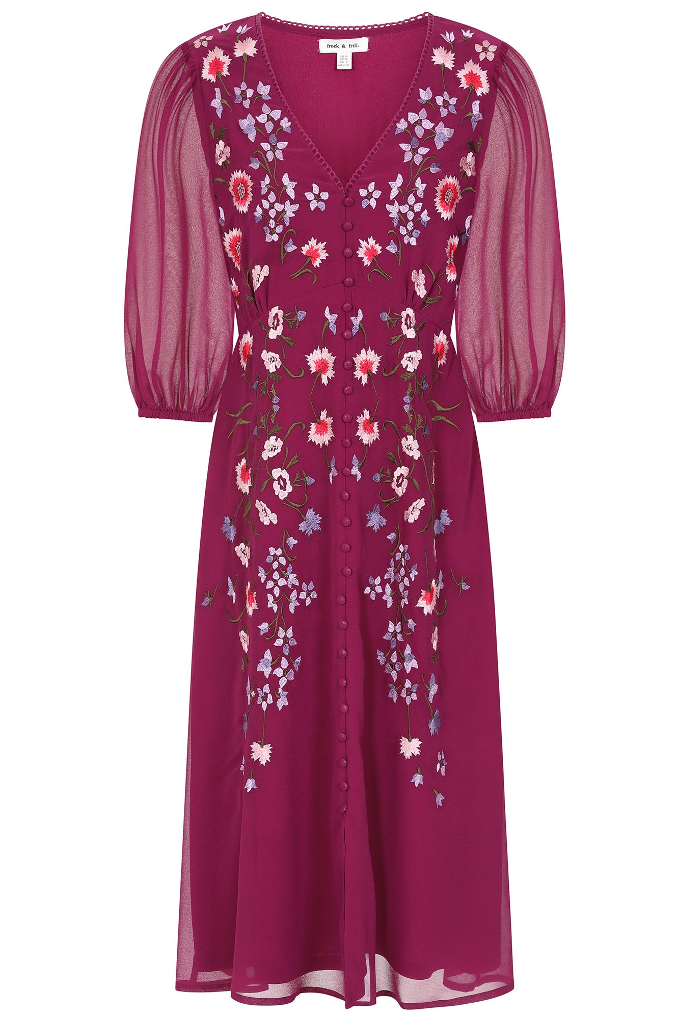 Women’s Pink / Purple Amaya Floral Embroidered Midi Dress - Boysenberry Extra Large Frock and Frill