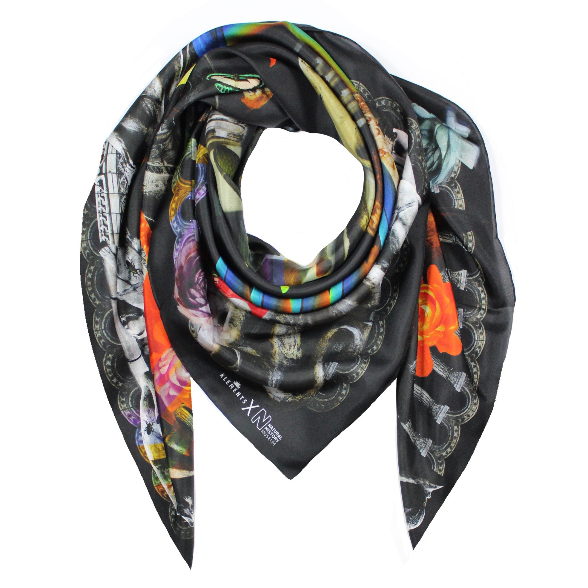 Women’s Black Natural History Silk Scarf One Size Klements