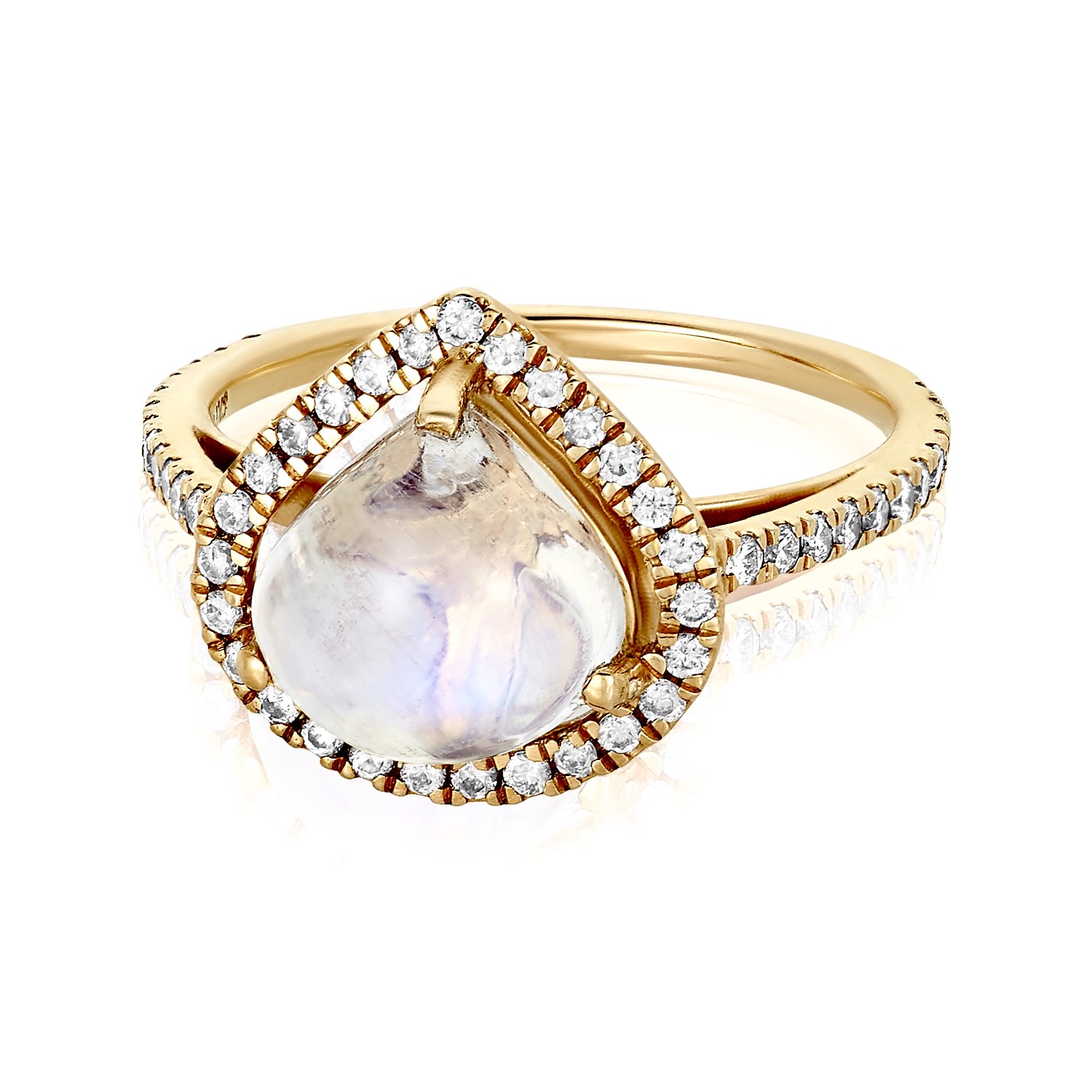 Women’s White / Blue / Gold Moonstone Diamond Halo Ring Lui Jewelry