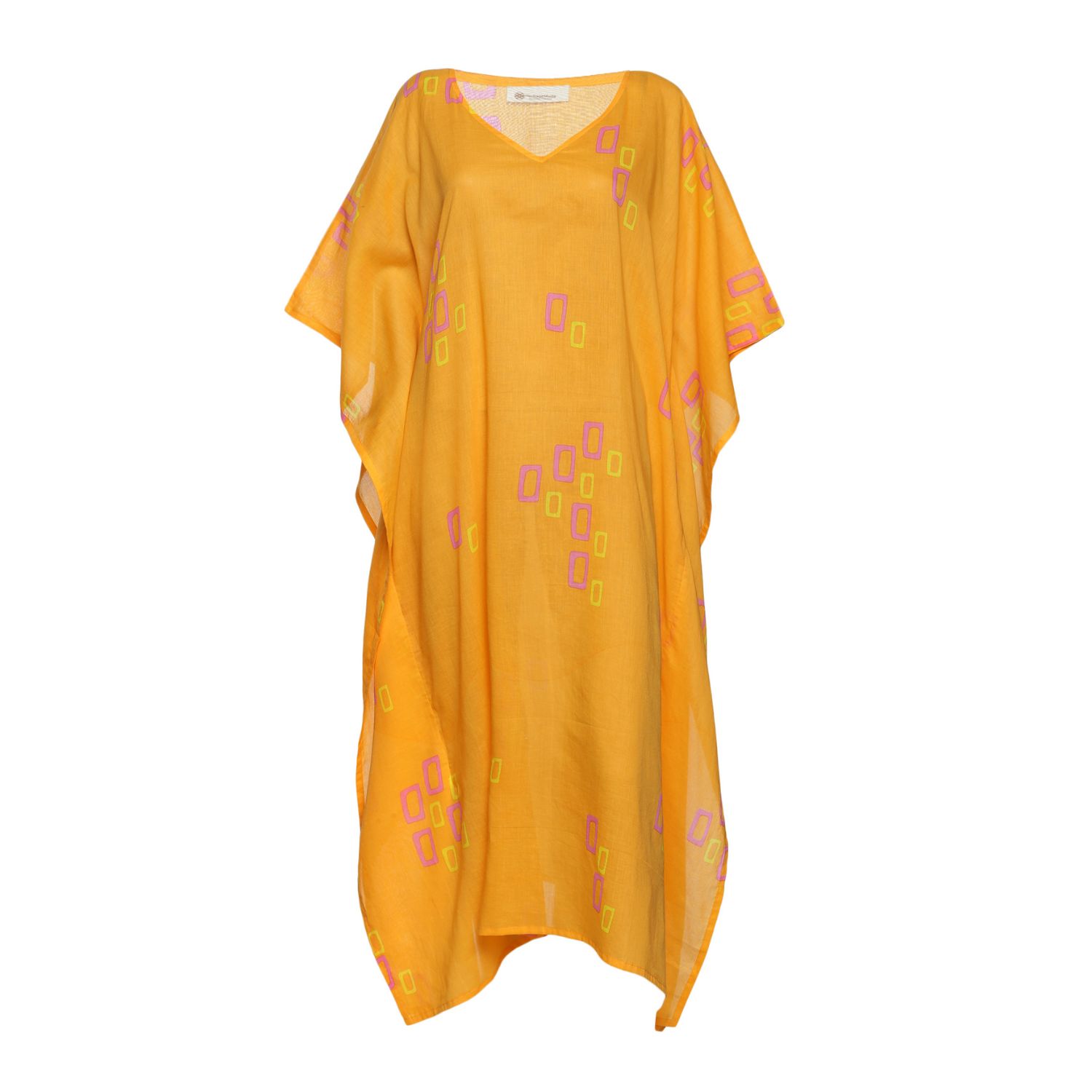 Women’s Yellow / Orange Mango Organic Cotton Voile Kaftan Dress One Size Heritagemoda