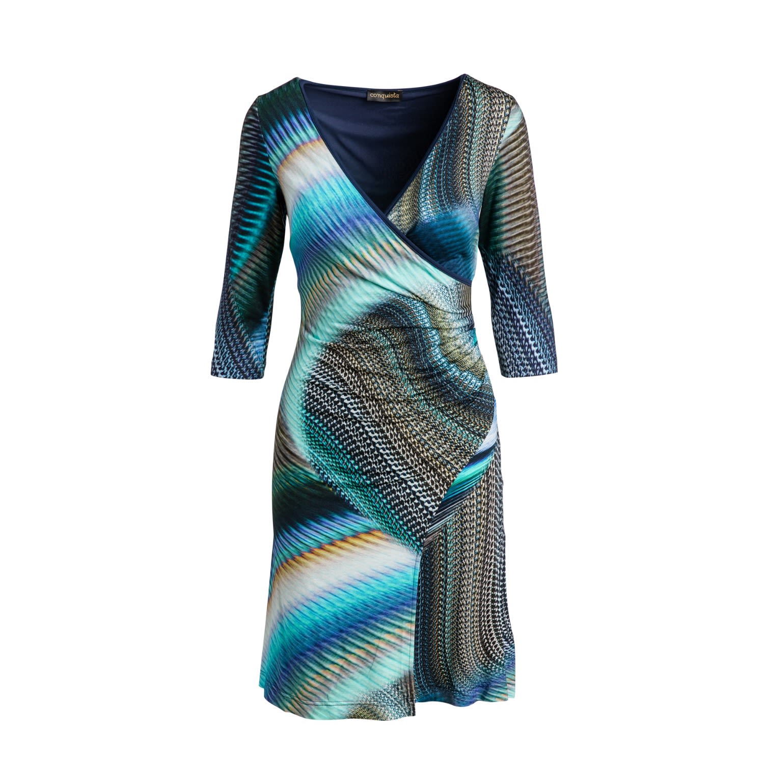 Women’s Print Jersey Faux Wrap Dress In Petrol XXXL Conquista