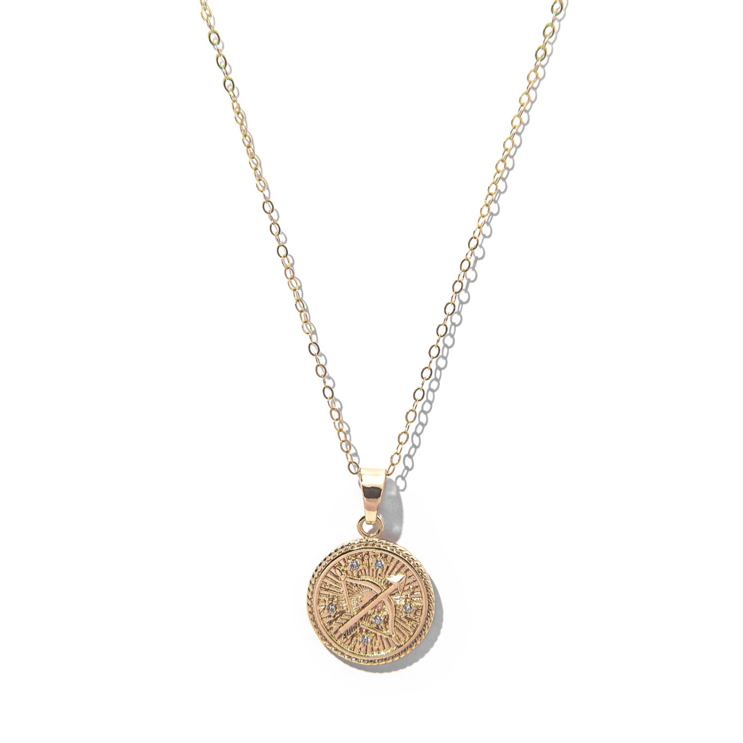 Women’s Sagittarius Zodiac Medallion Pendant Gold Filled Necklace The Essential Jewels