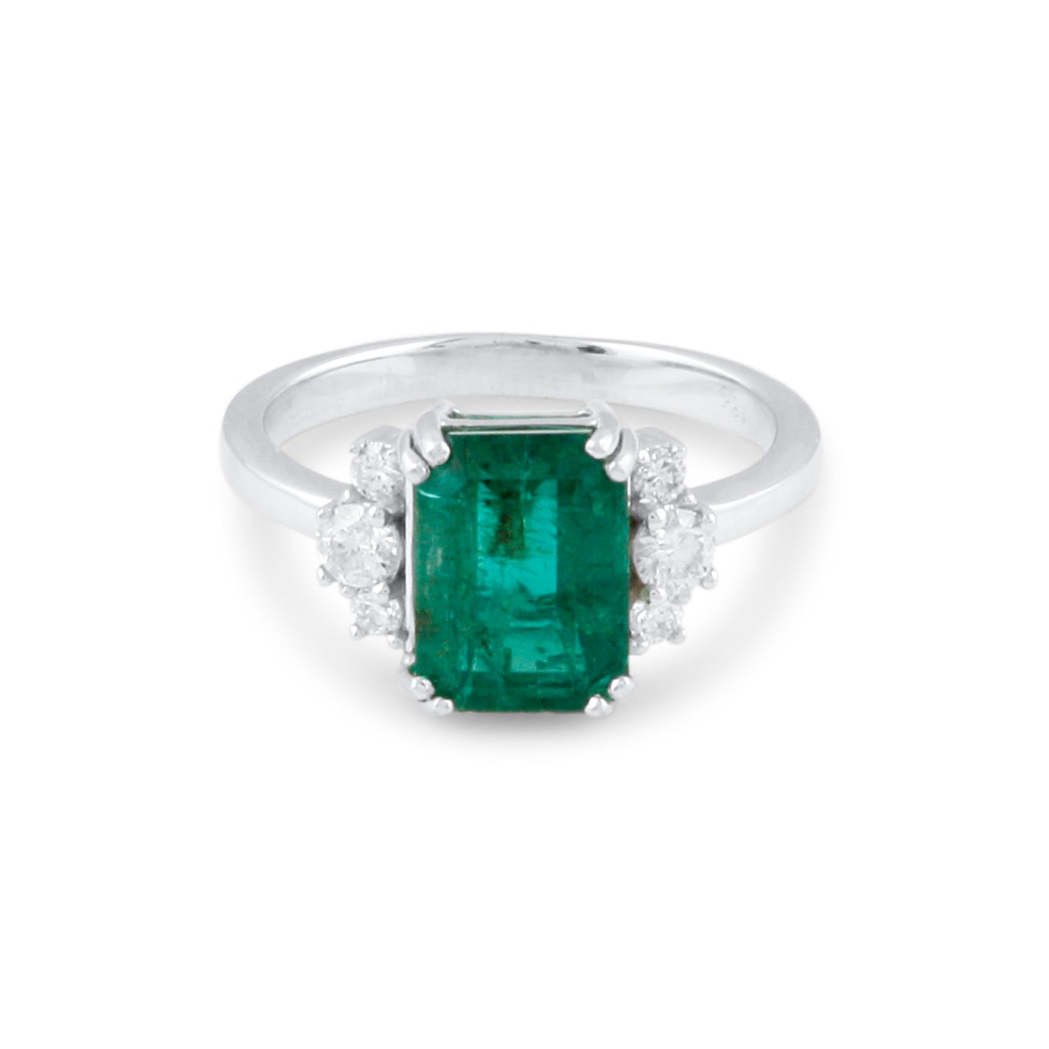 Women’s Emerald Rectangle And Diamond Ring In 18K White Gold Tresor Collection