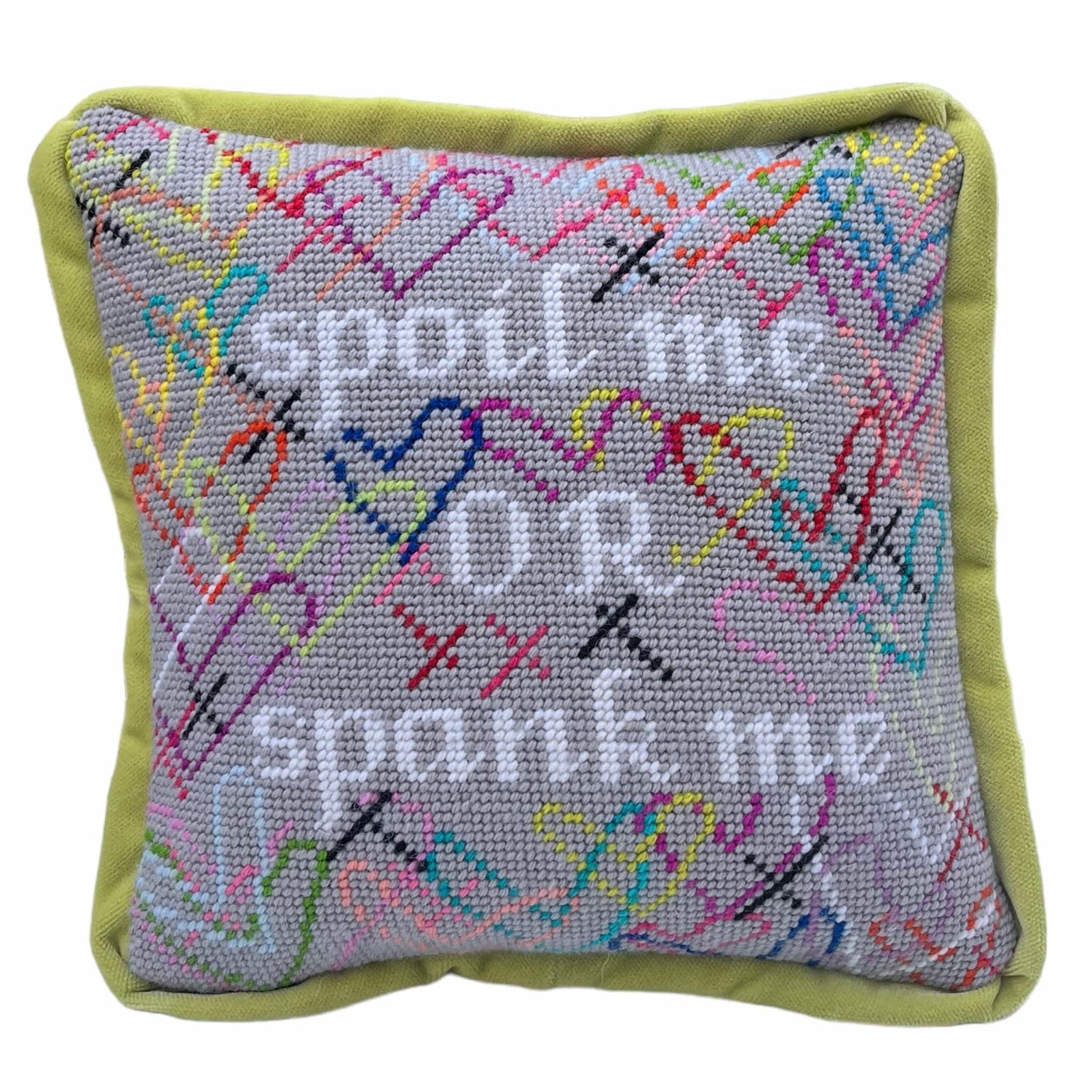 Hand-Embroidered "Spoil Me Or Spank Me" Needlepoint Pillow, One Of A Kind Mommani Threads