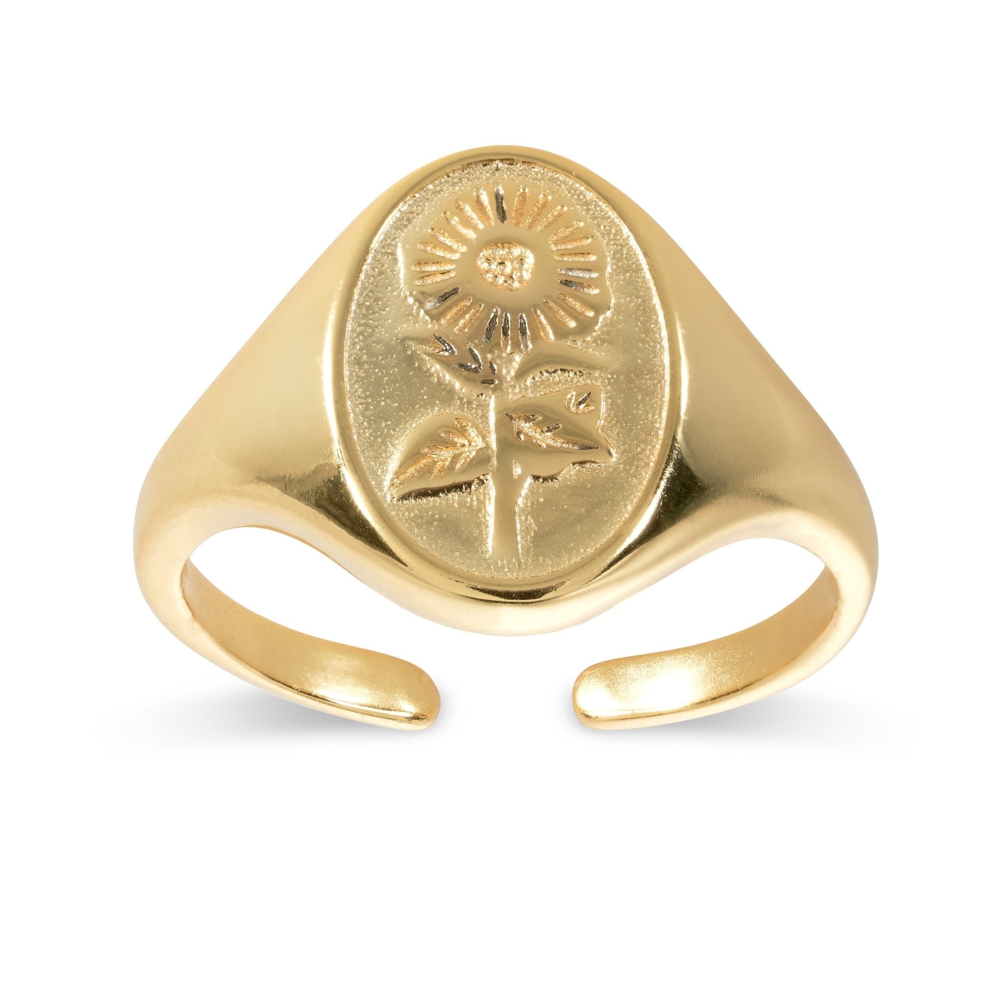 Women’s Gold Sunflower Signet Ring Elk & Bloom - Everyday Fine Jewellery