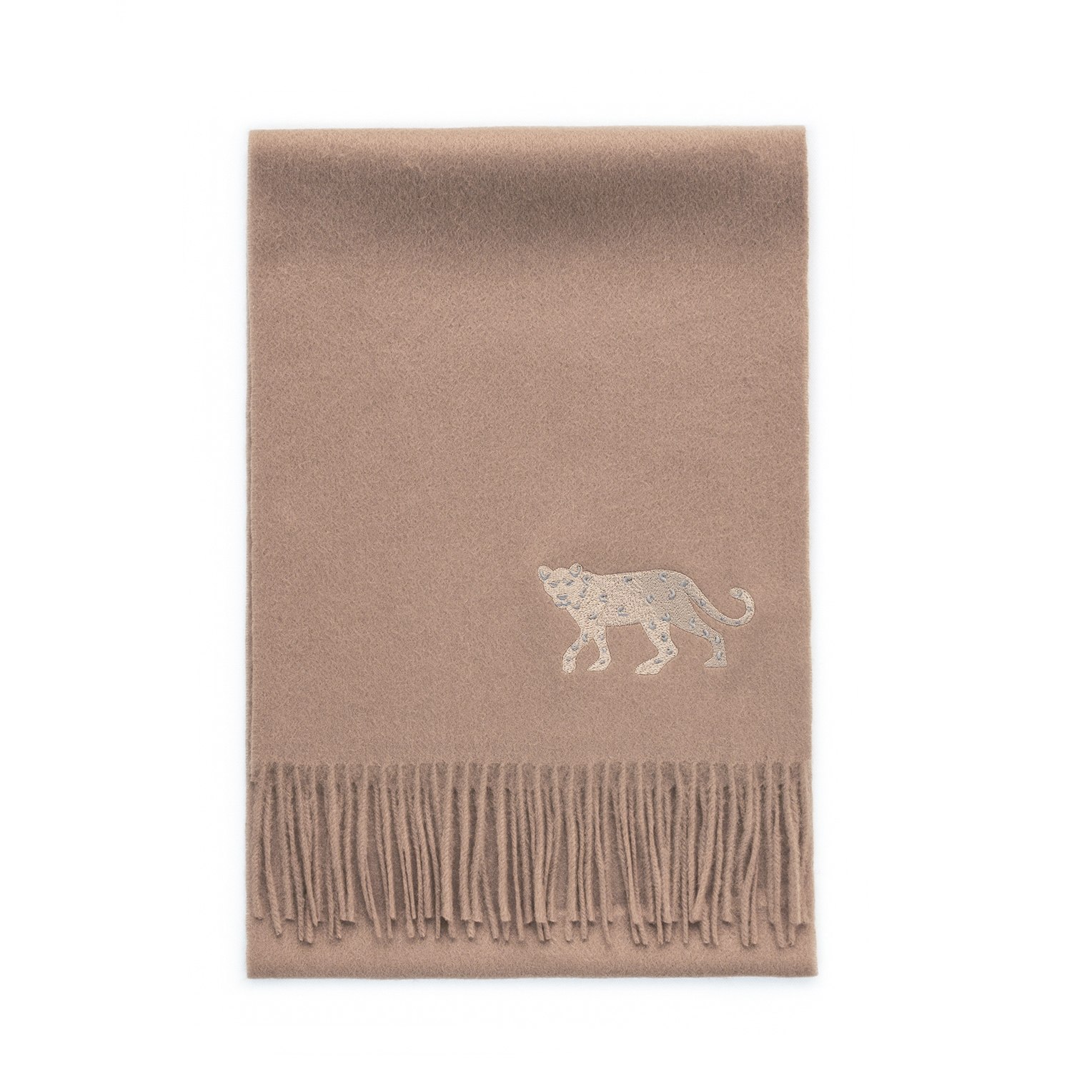 Women’s Neutrals Cashmere Scarf With Leopard Embroidery - Beige Jessie Zhao New York