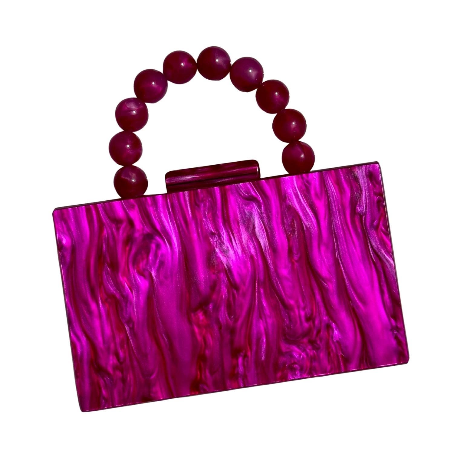 Women’s Pink / Purple Acrylic Party Box Purse In Magenta With Beaded Handle One Size Closet Rehab