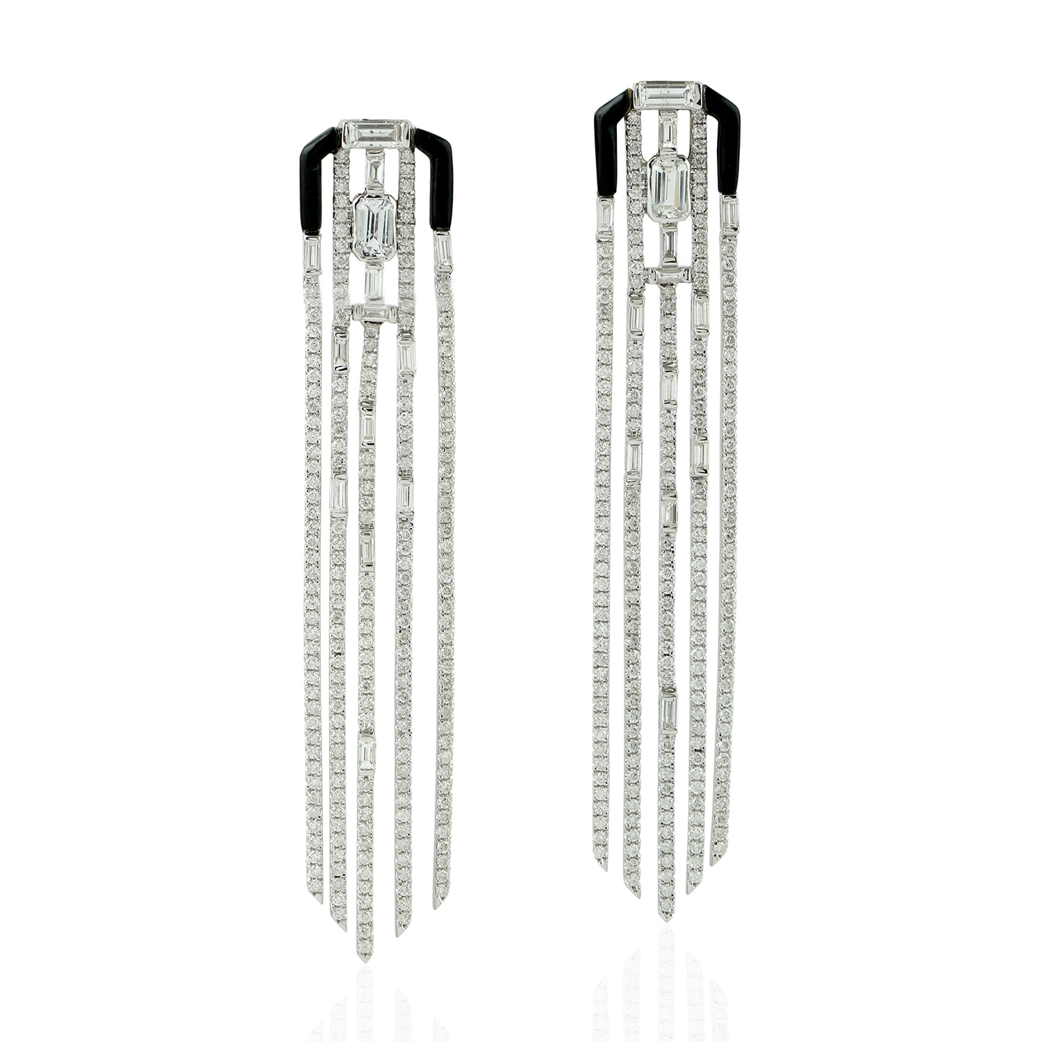 Women’s Black / White Natural Diamond Chandelier Earrings 18K White Gold Artisan