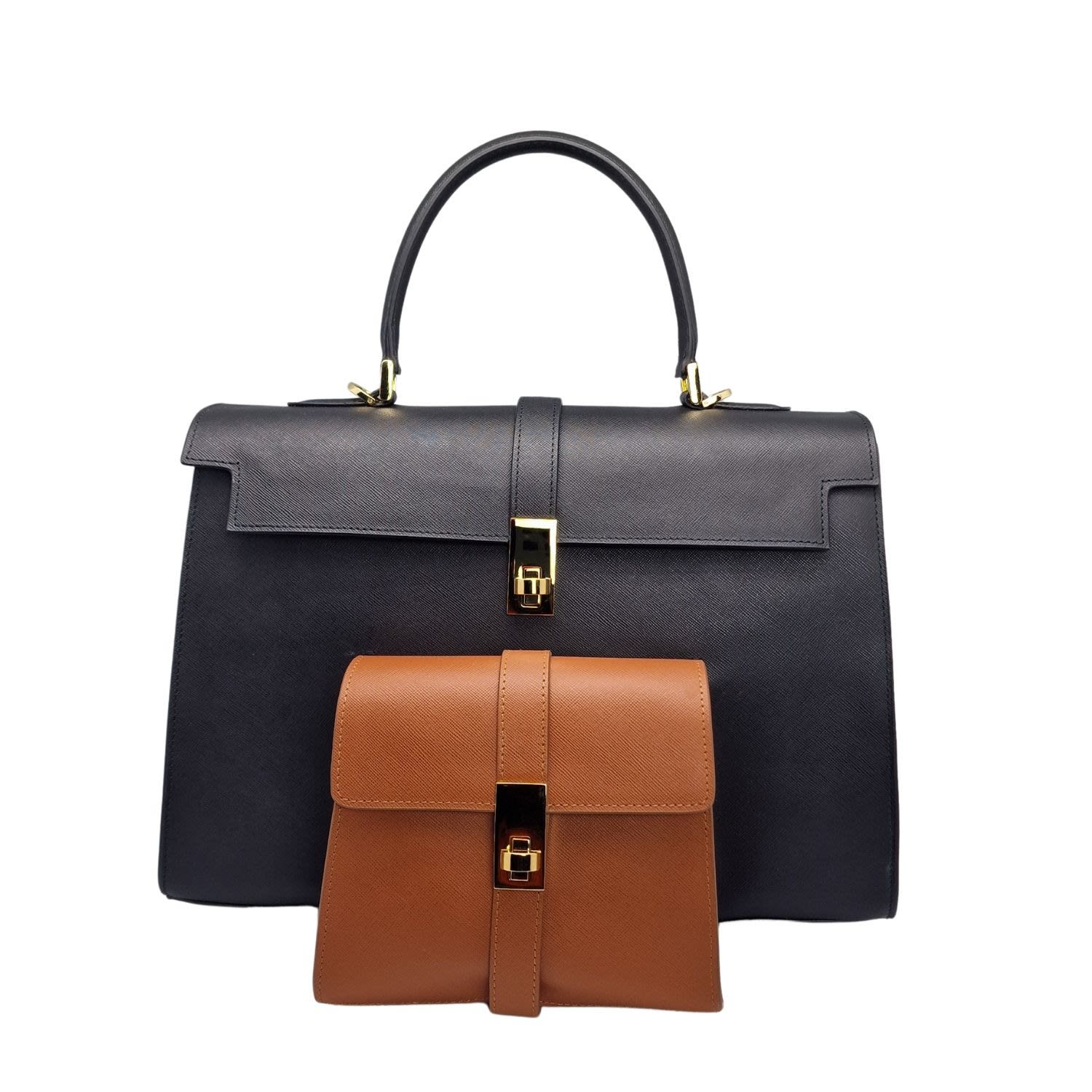 Women’s Ethereal Double Dose Bag In Saffiano Calf Leather - Black & Brown Tote London